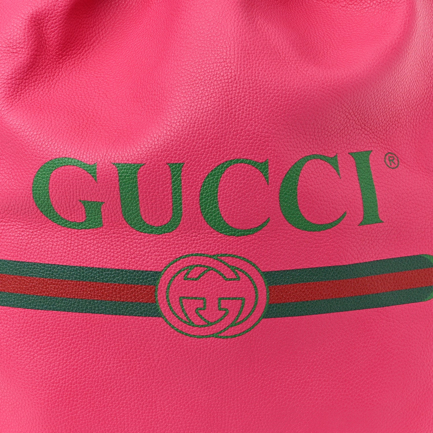 Gucci Grained Calfskin Logo Drawstring Backpack Box Pink Green Black 8 of 10