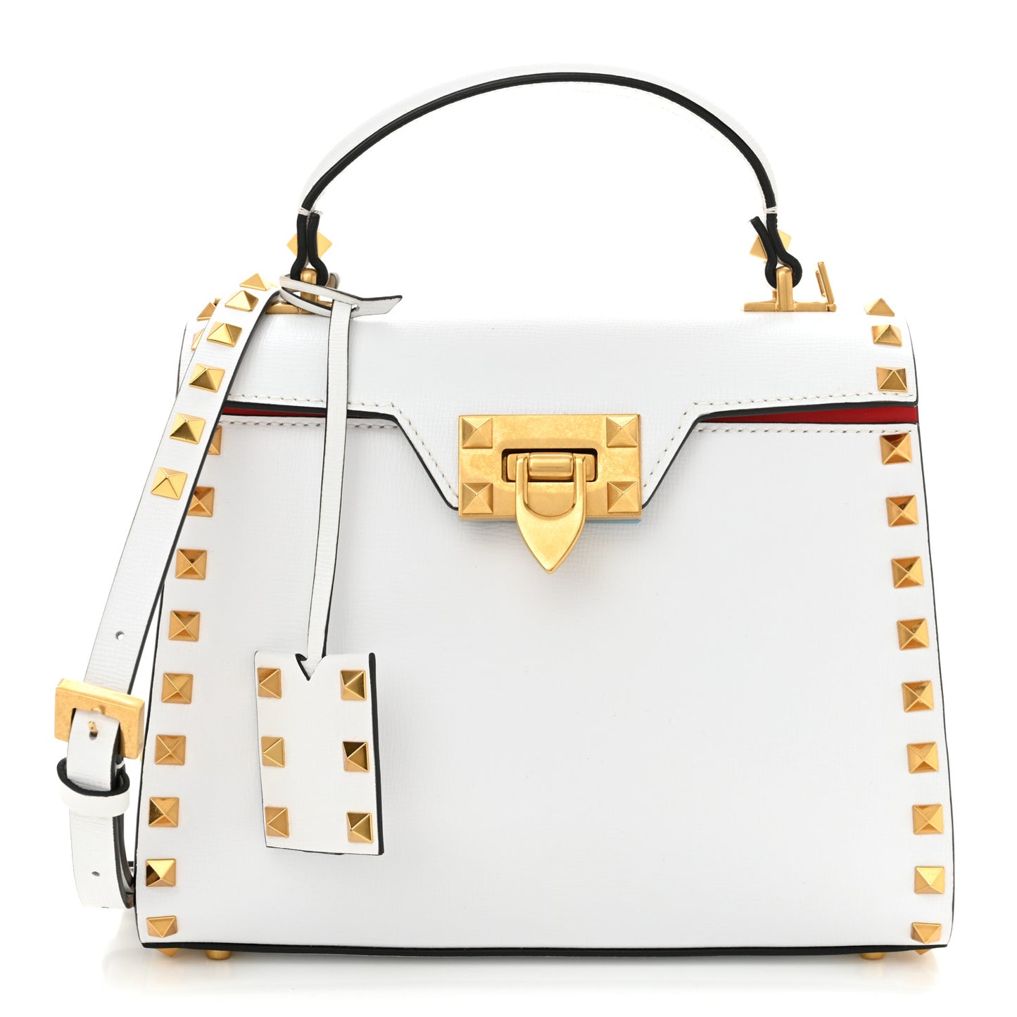 Grainy Calfskin Small Rockstud Alcove Top-Handle Flap Bag White