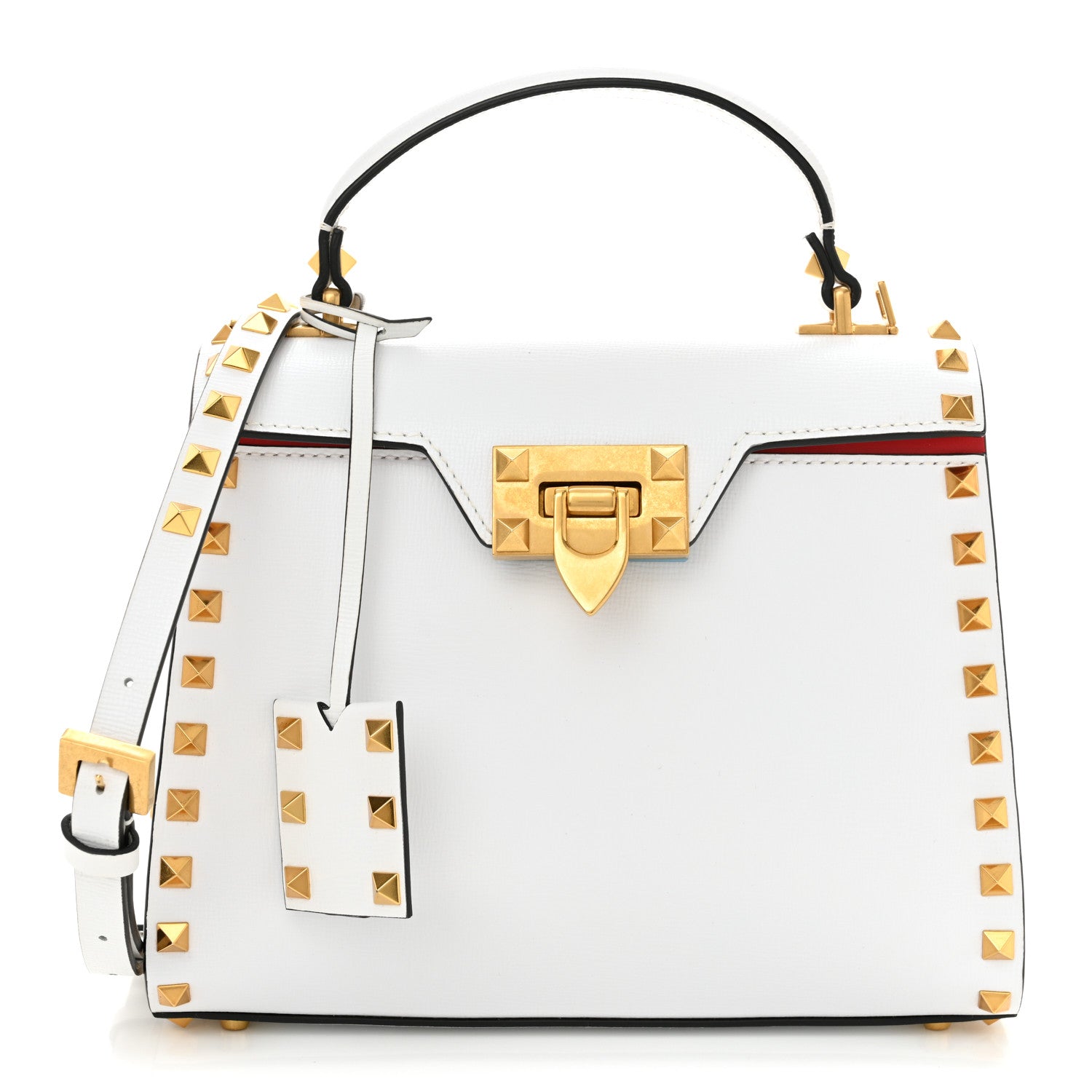 Valentino Garavani Grainy Calfskin Small Rockstud Alcove Top-Handle Flap Bag White 1 of 10