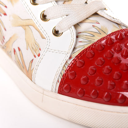 Christian Louboutin Toile Printed Patent Calfskin Tissu Beauty Spikes Louis Flat Sneakers 38 White 14 of 26