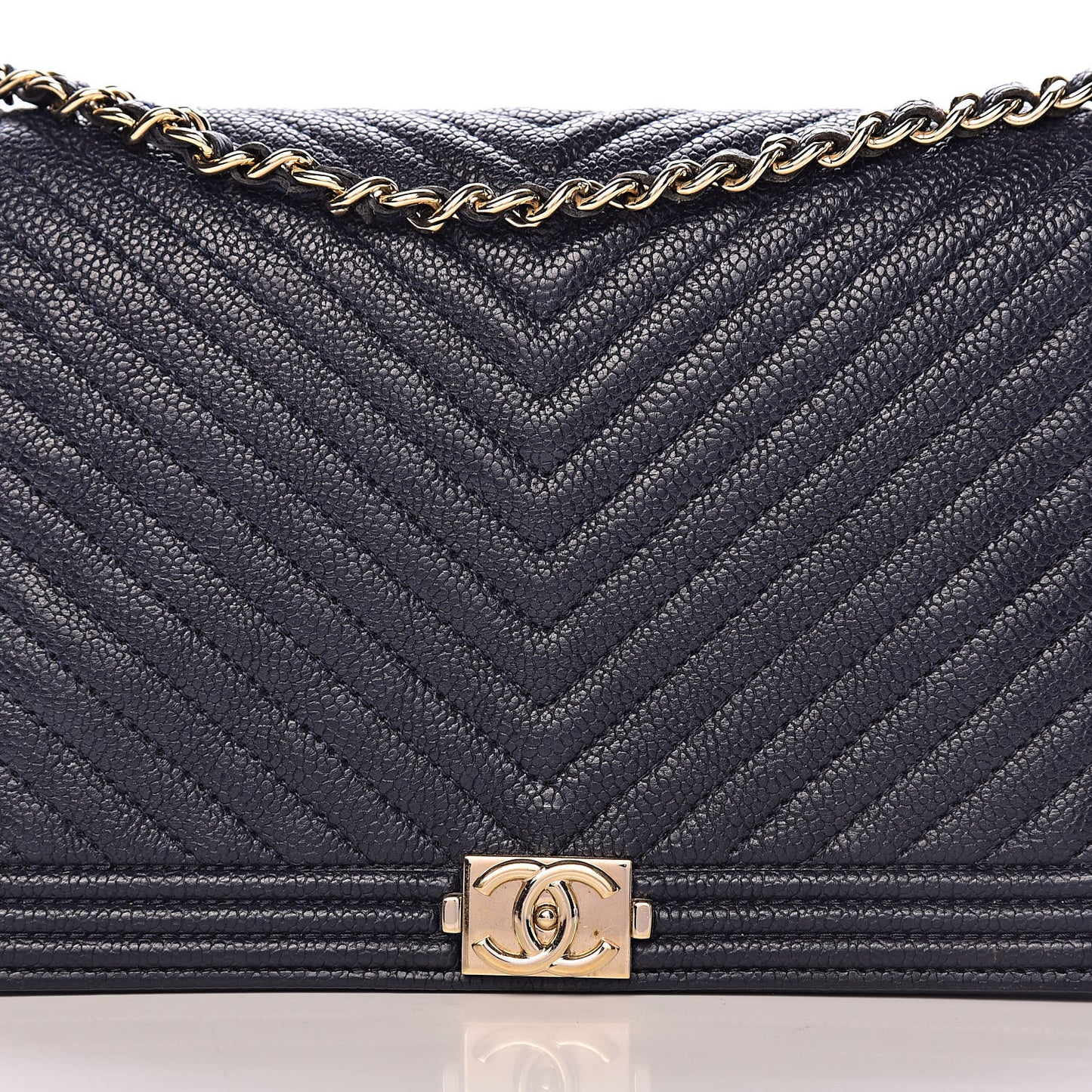 Caviar Chevron Quilted Boy Wallet On Chain WOC Blue