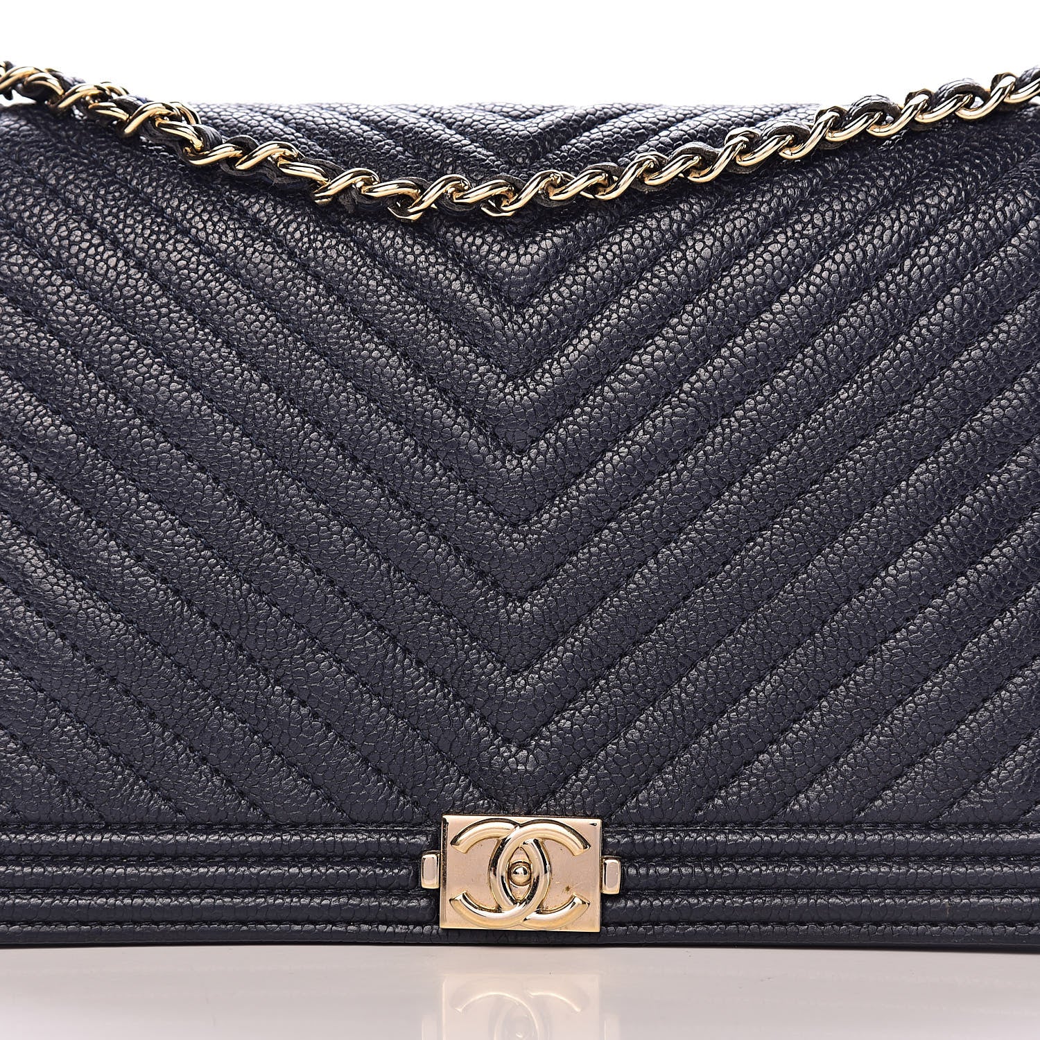 Chanel Caviar Chevron Quilted Boy Wallet On Chain WOC Blue 14 of 14