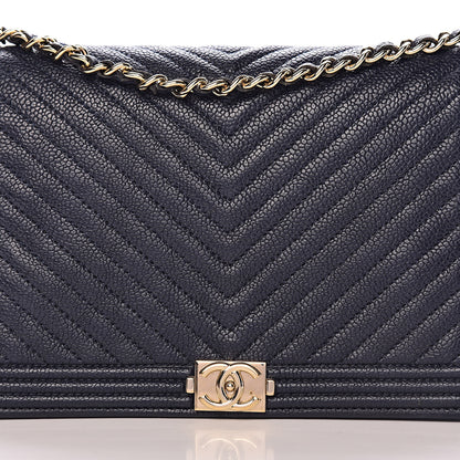 Chanel Caviar Chevron Quilted Boy Wallet On Chain WOC Blue 14 of 14