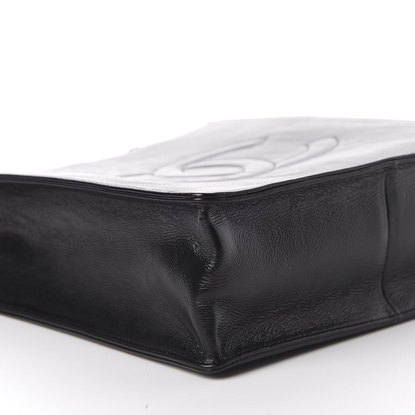 Shiny Aged Calfskin North South Shopping Bag Black