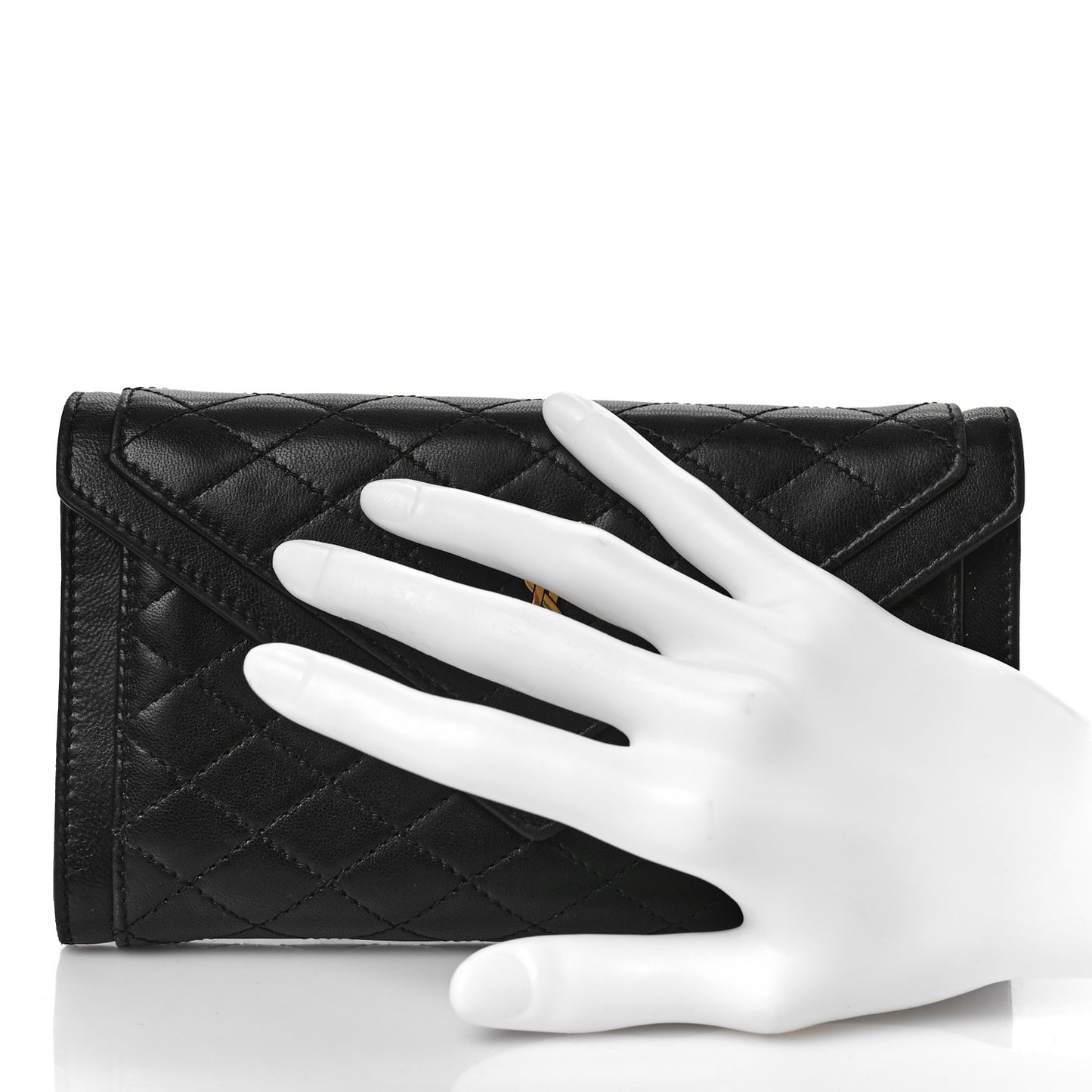 Lambskin Quilted Monogram Large Gabbie Flap Wallet Black