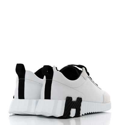 Hermes Calfskin Suede Goatskin Bouncing Sneakers 40 White Black 4 of 8