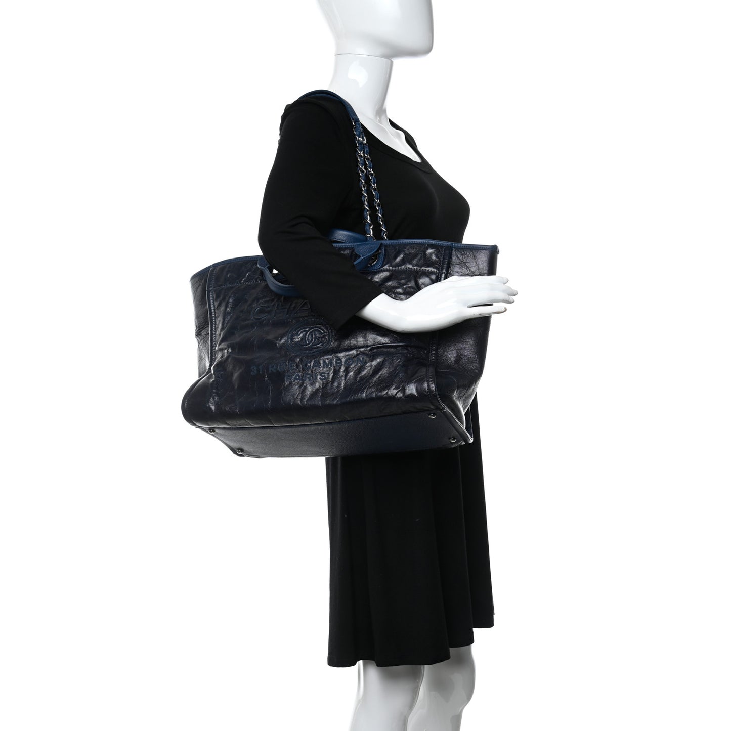 Glazed Calfskin Medium Deauville Tote Blue