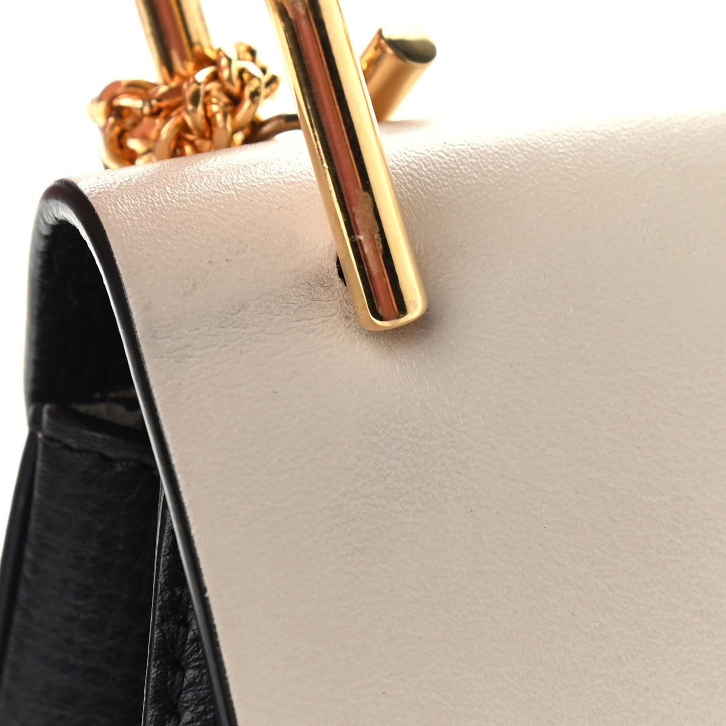 Grained Calfskin Lambskin Mini Bi-Color Drew Shoulder Bag Black Powder Beige