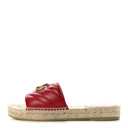 Gucci Nappa Matelasse GG Marmont Espadrille Slide Sandals 35 Hibiscus Red 1 of 9