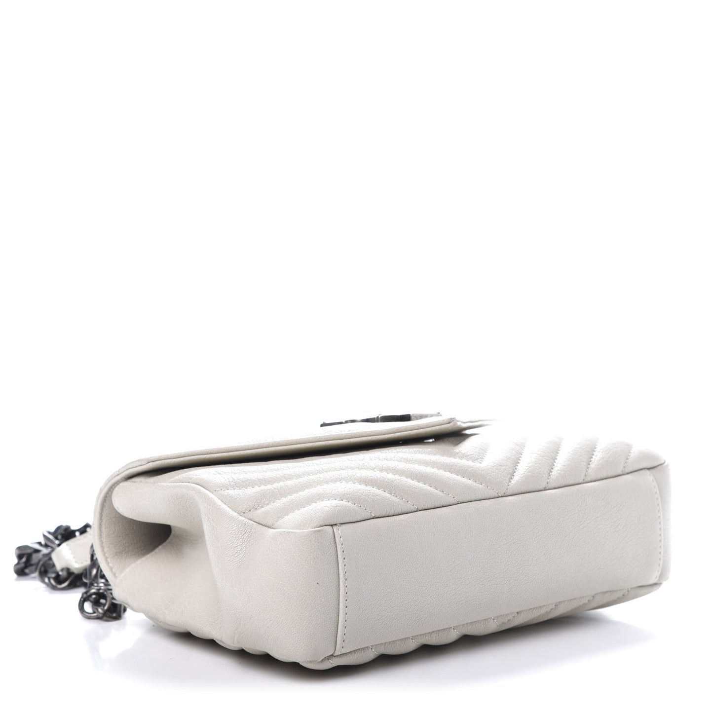 Sheepskin Matelasse Chevron Monogram Medium College Bag Dove White