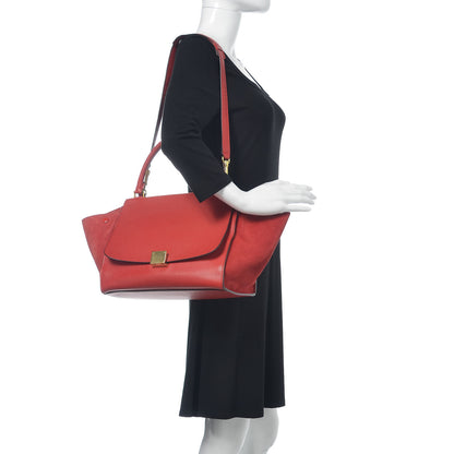 Celine Drummed Calfskin Suede Medium Trapeze Coquelicot 2 of 17