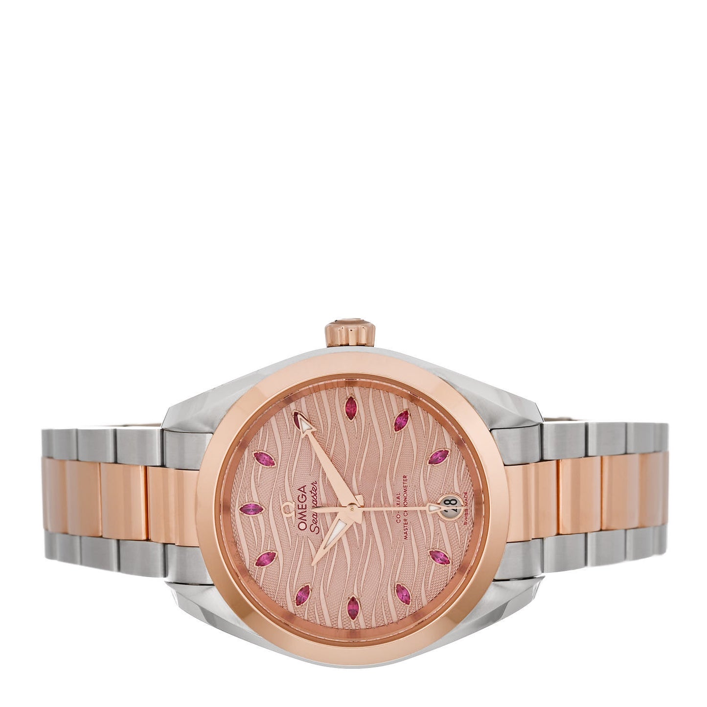 Stainless Steel 18K Sedna Gold Ruby 34mm Seamaster Aqua Terra Co-Axial Automatic Watch Pink 220.20.34.20.60.001