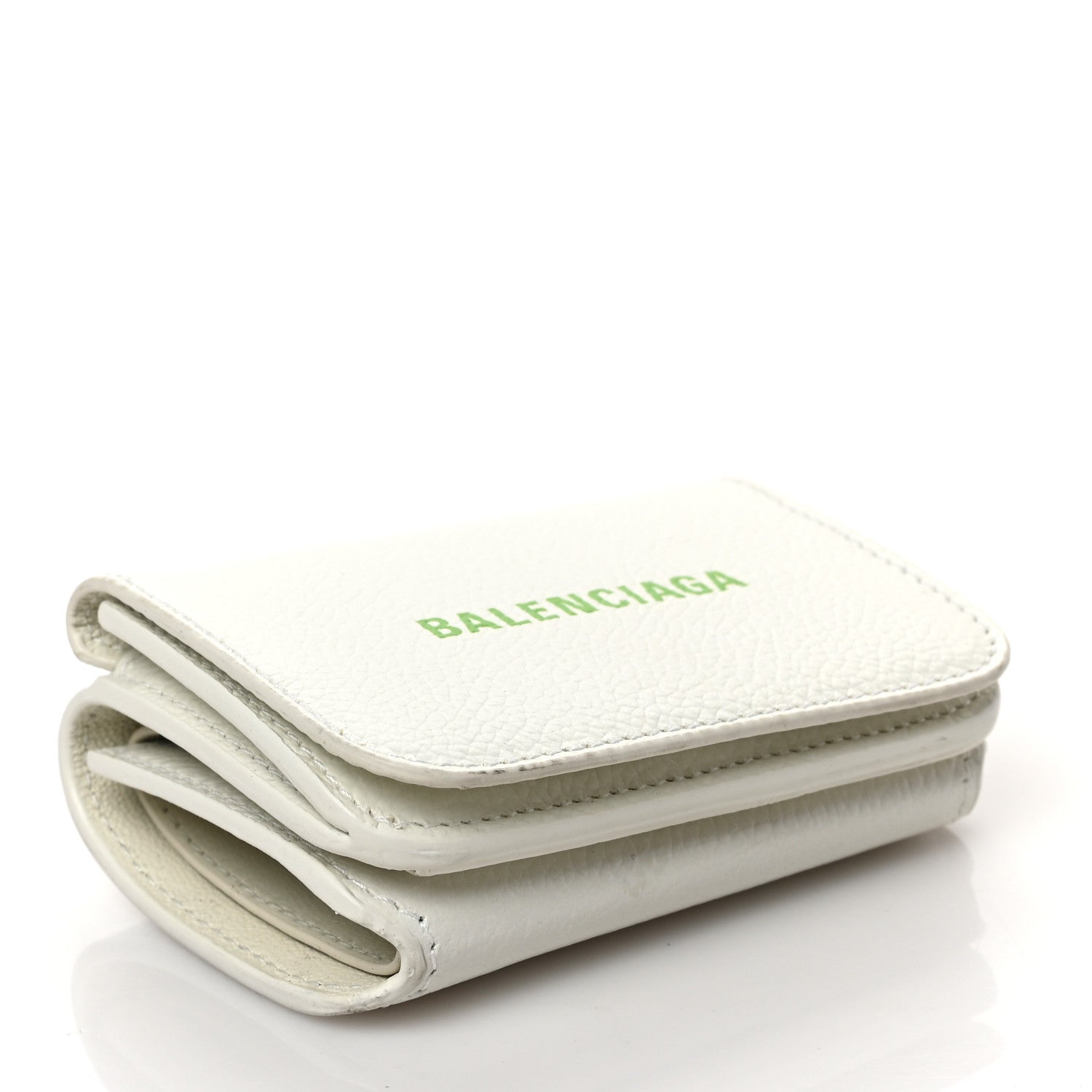 Balenciaga Grained Calfskin Logo Mini Cash Wallet White Light Green 4 of 7