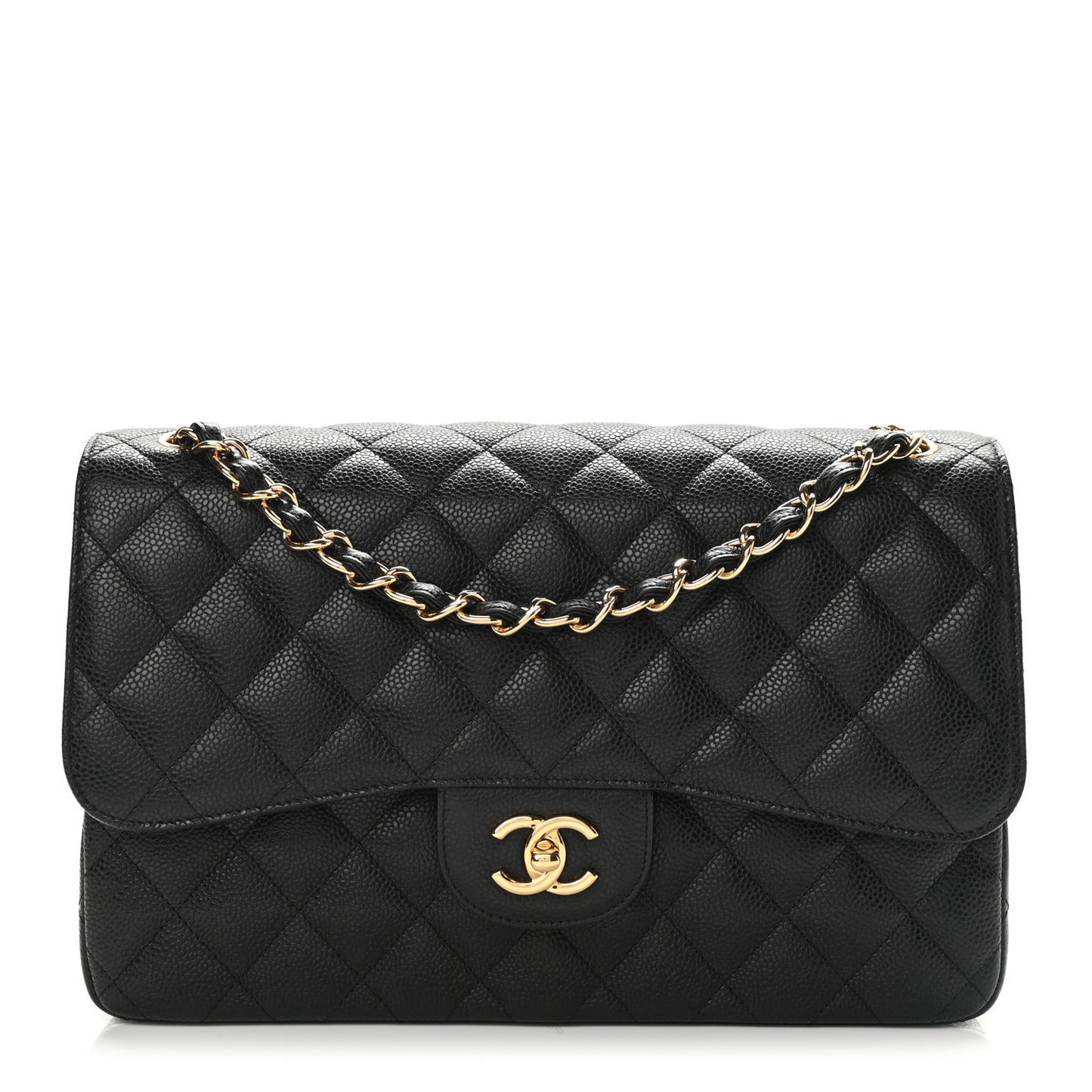 Caviar Quilted Jumbo Double Flap Black