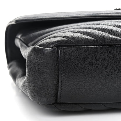 Saint Laurent Sheepskin Matelasse Chevron Monogram Medium College Bag Black 7 of 13