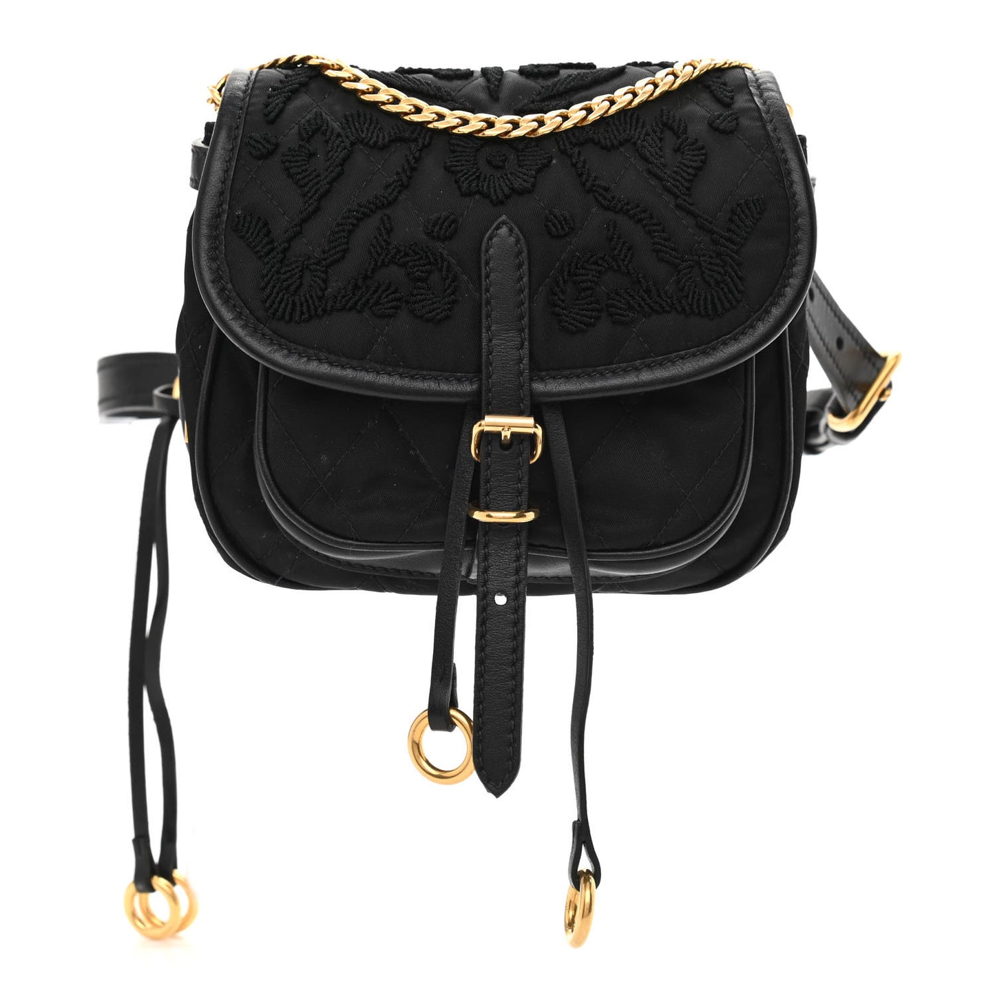Nylon Embroided Corsaire Belt Bag Black