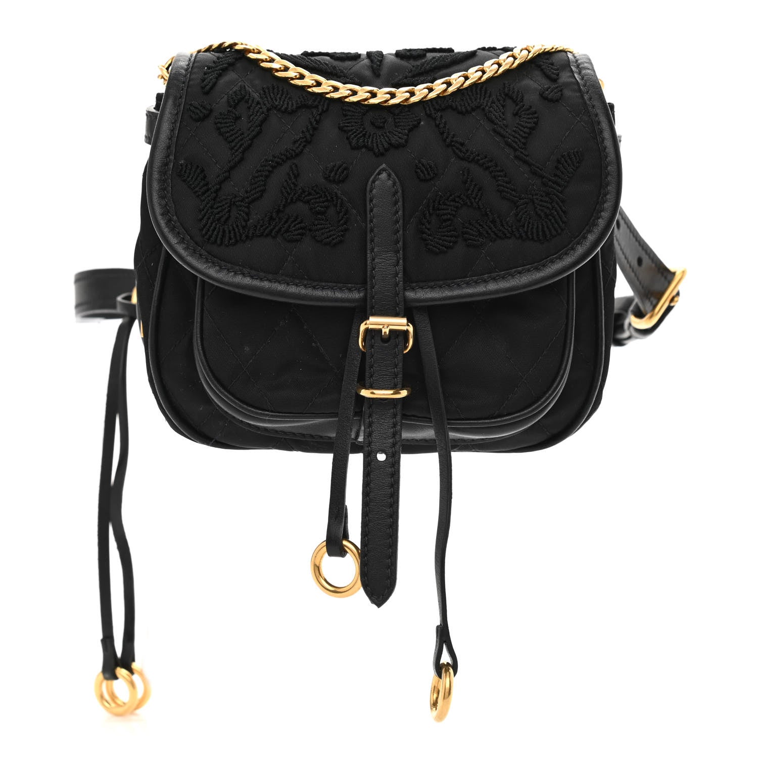 Prada Nylon Embroided Corsaire Belt Bag Black 1 of 9