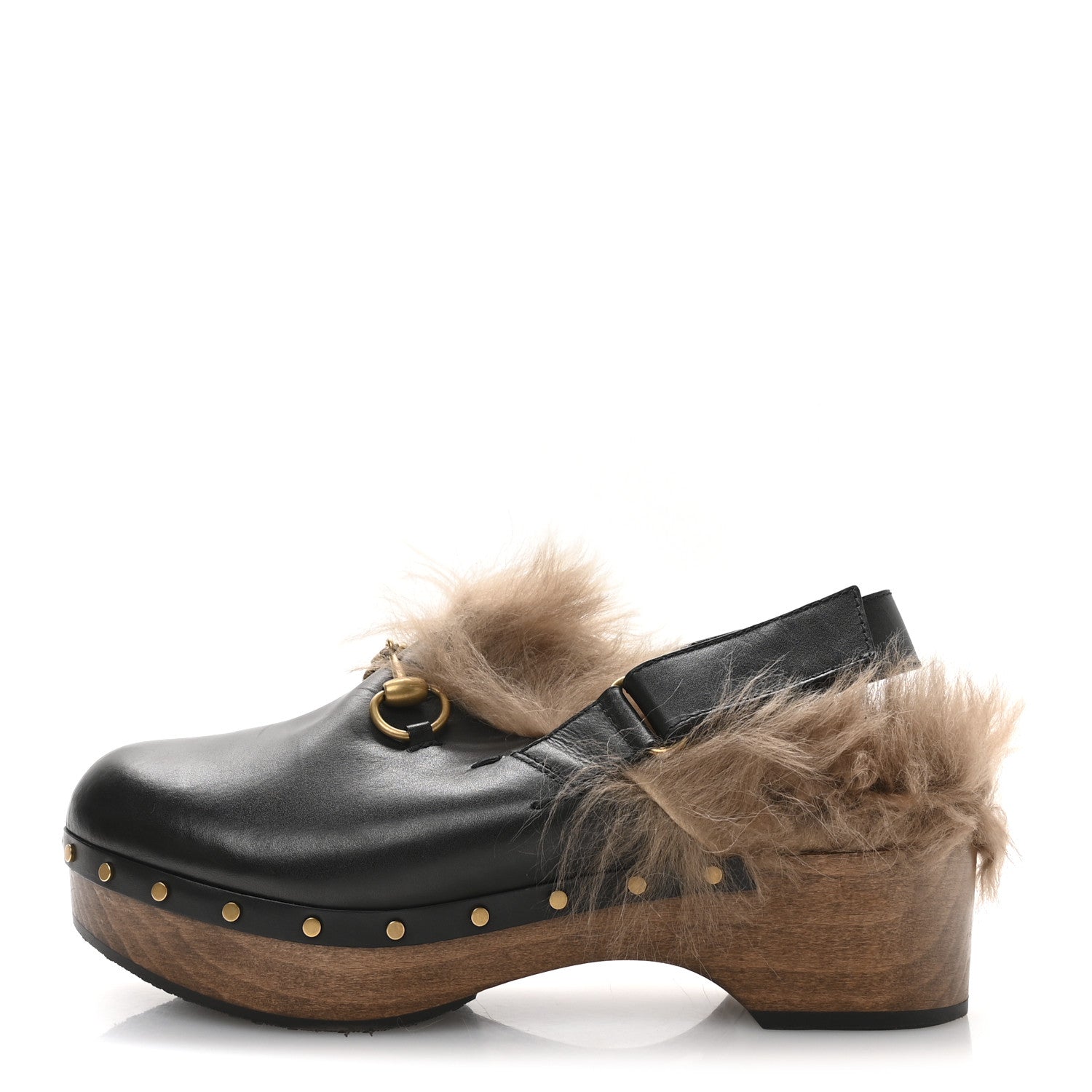 Gucci Calfskin Fur Horsebit Amstel Slingback Clogs 40 Black Naturale 1 of 8
