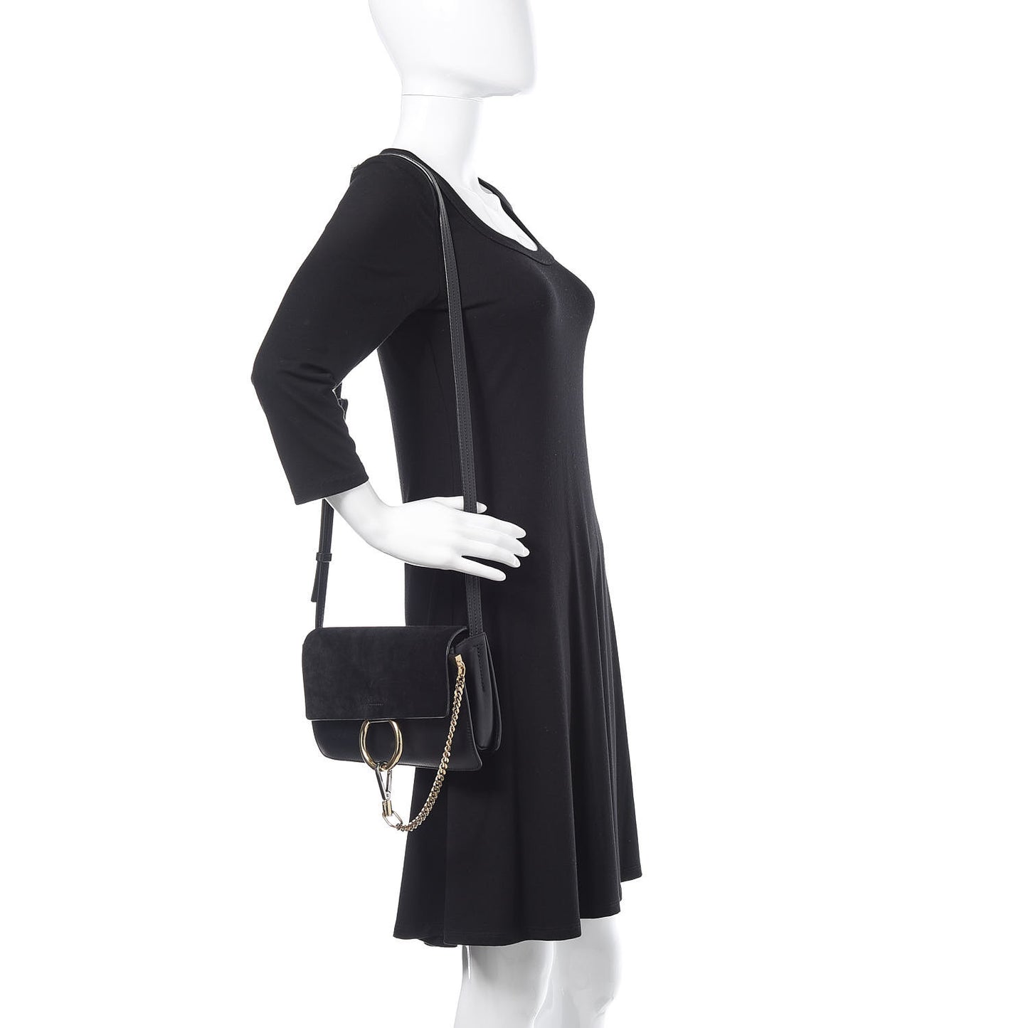 Suede Calfskin Small Faye Shoulder Bag Black
