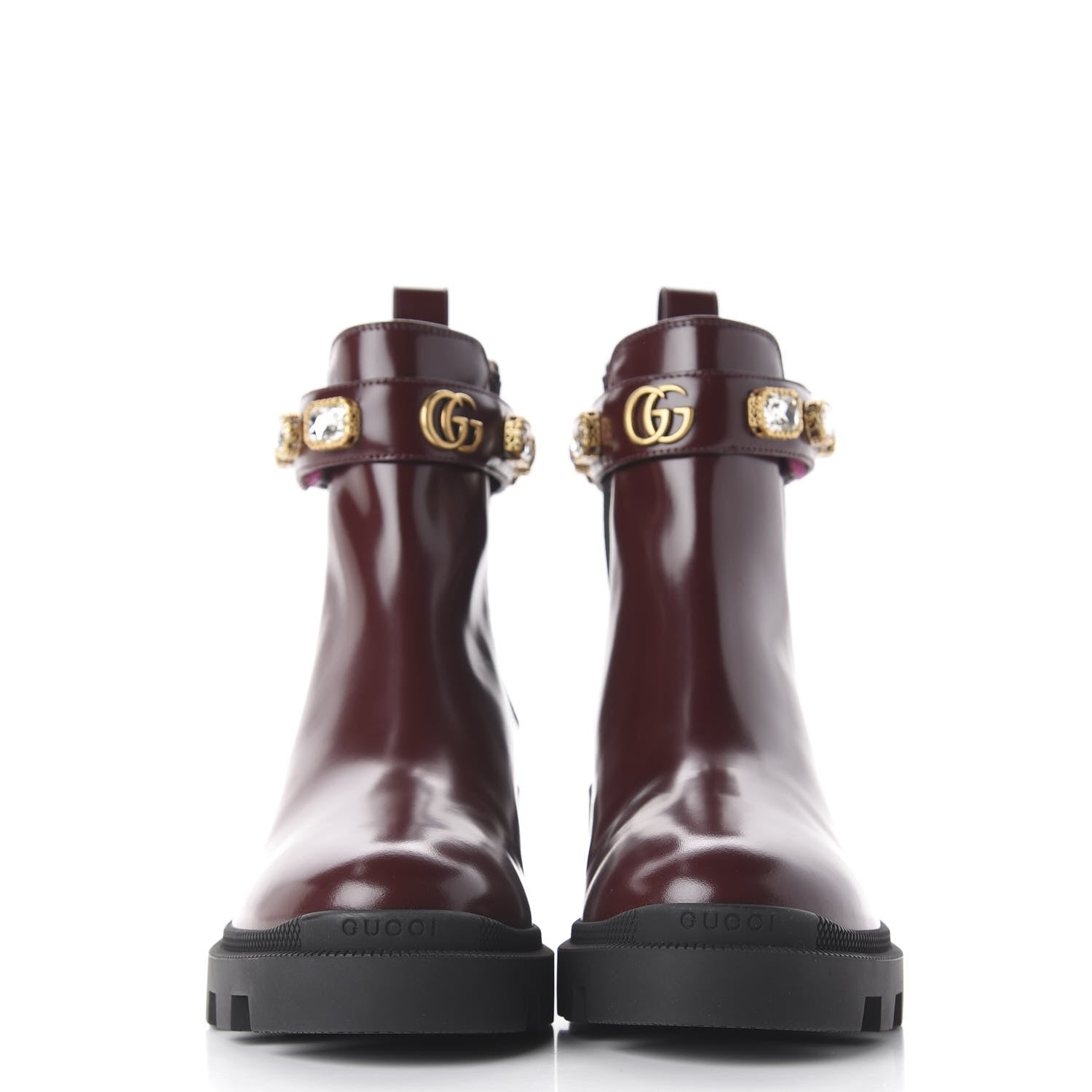 Gucci Calfskin Crystal GG Trip Chelsea Ankle Boots 39.5 Vintage Bordeaux 3 of 10