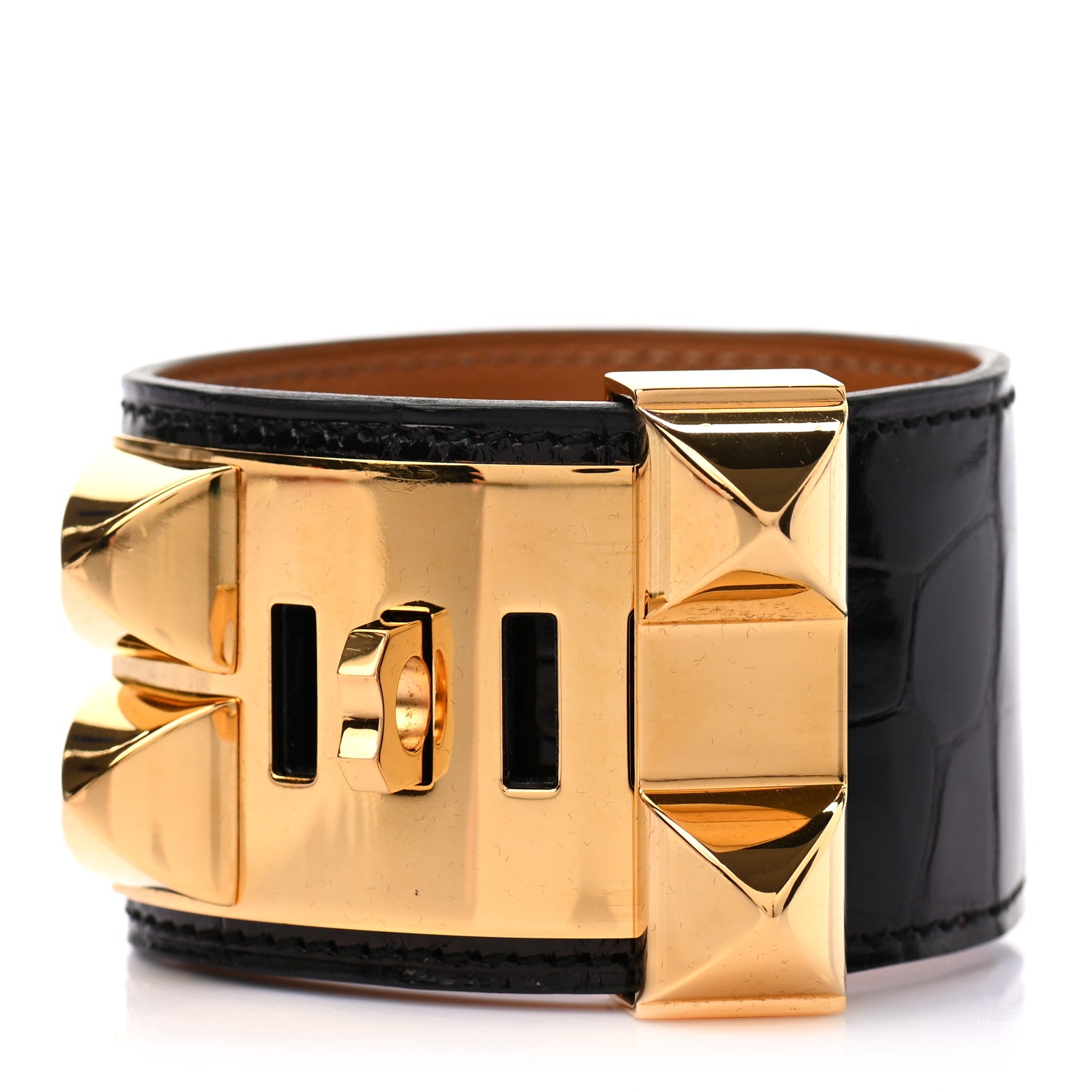 Hermes Shiny Alligator Collier de Chien CDC Bracelet T3 Black 3 of 5