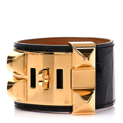 Hermes Shiny Alligator Collier de Chien CDC Bracelet T3 Black 3 of 5
