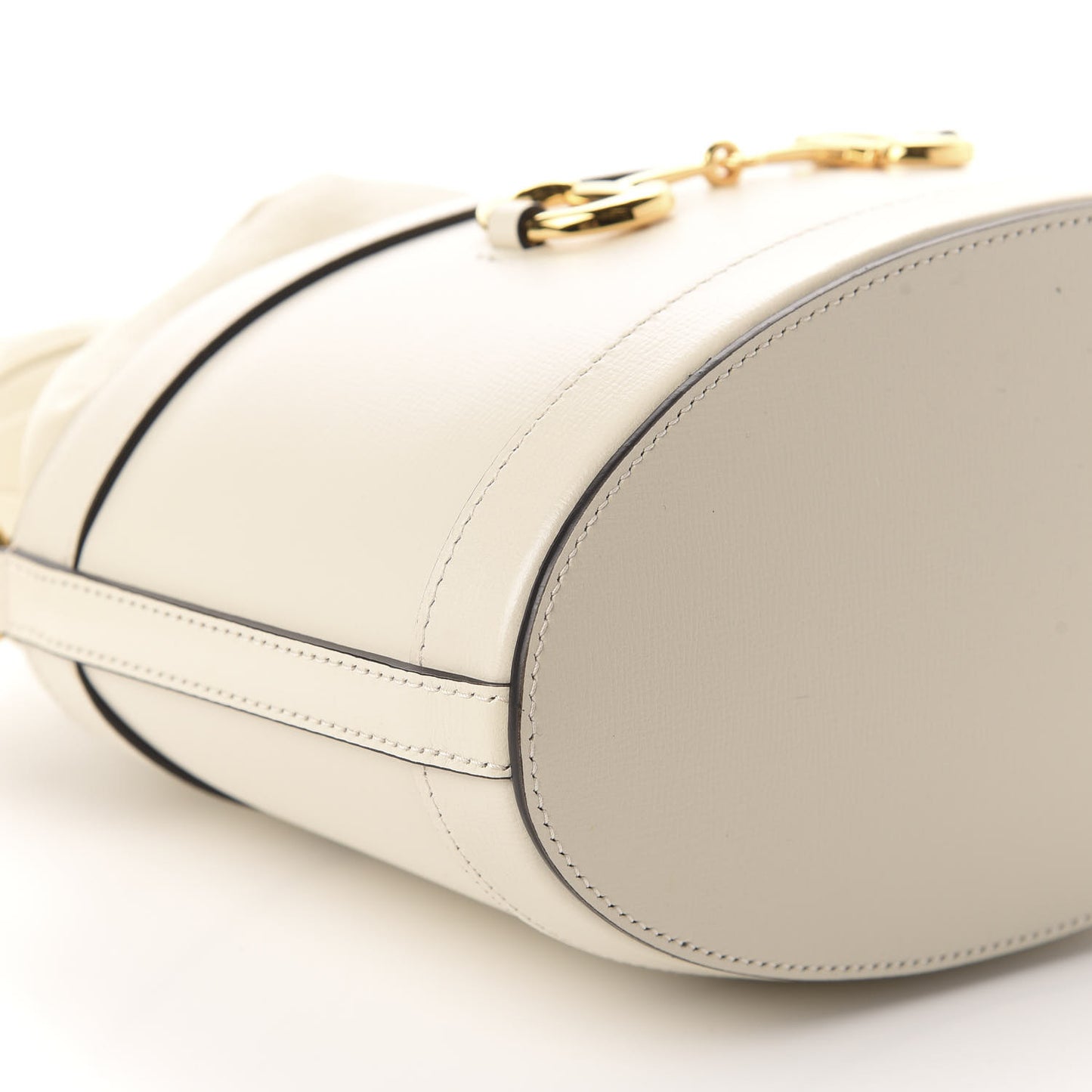 Azalea Sakai Calfskin Horsebit 1955 Drawstring Bucket Bag Mystic White