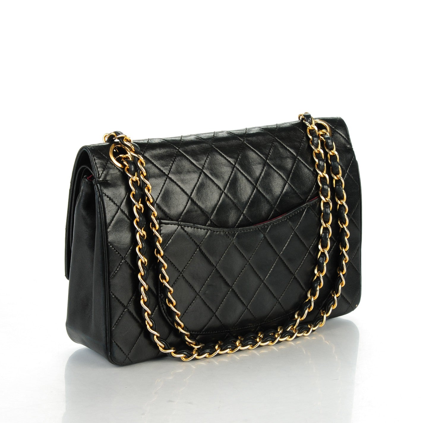 Lambskin Quilted Medium Double Flap Black