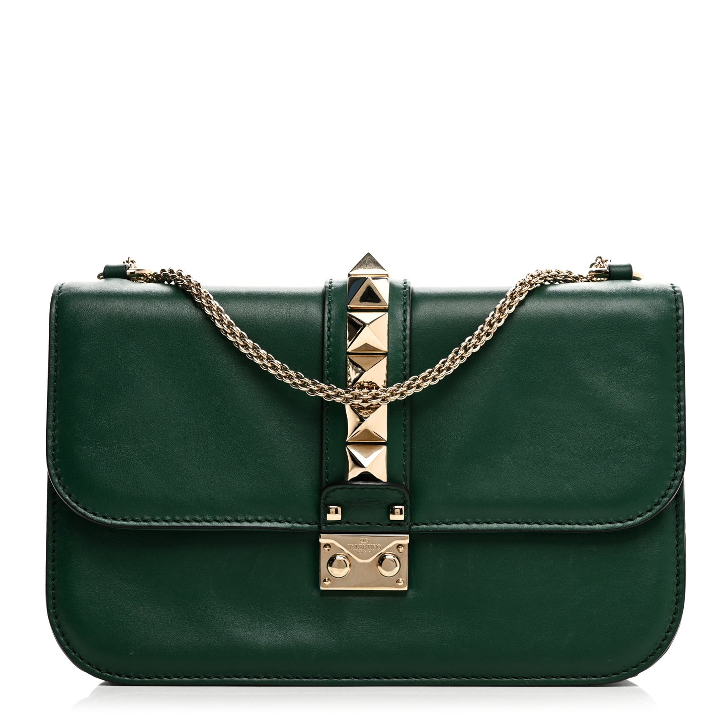 Vitello Medium Glam Lock Rockstud Flap Smeraldo