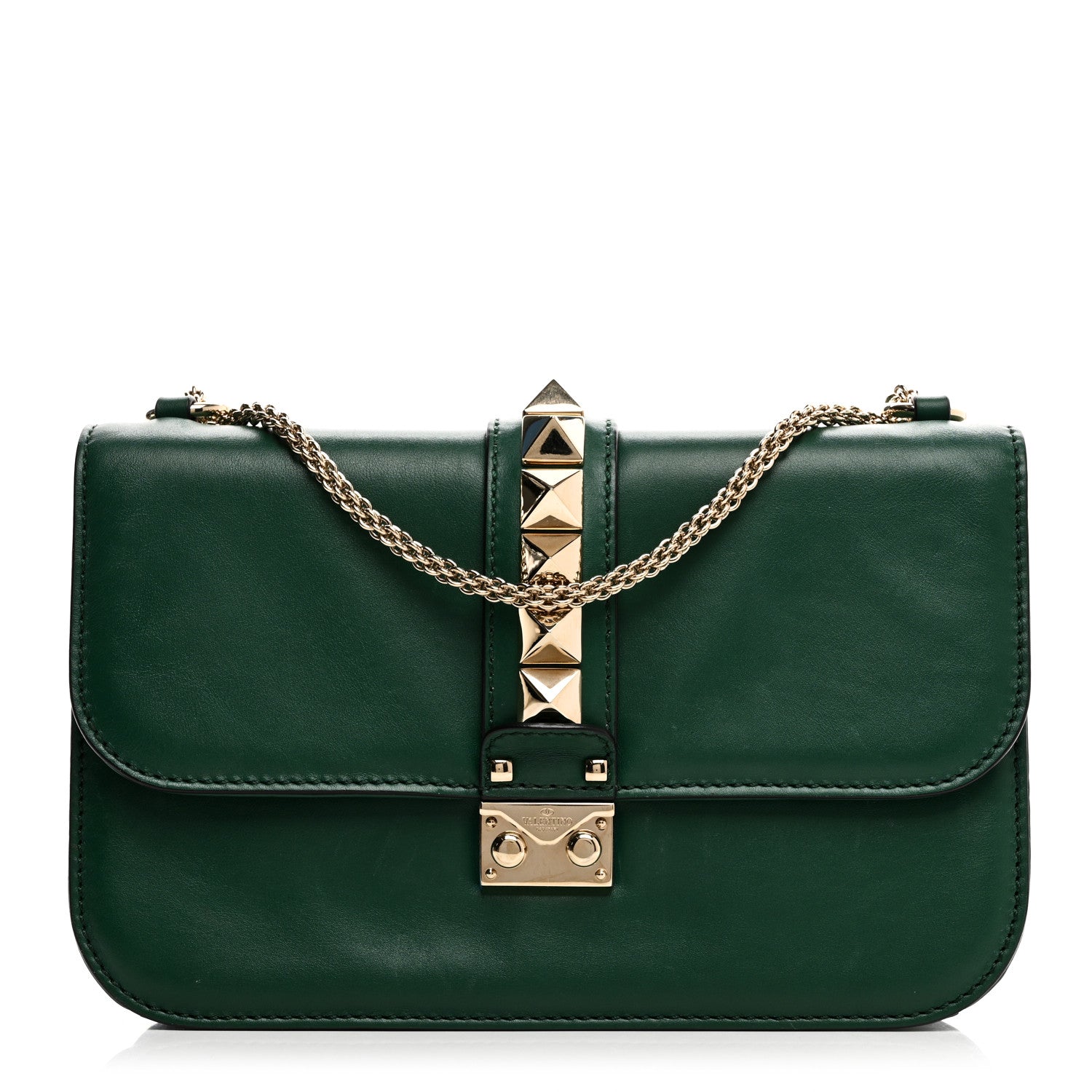 Valentino Garavani Vitello Medium Glam Lock Rockstud Flap Smeraldo 1 of 10