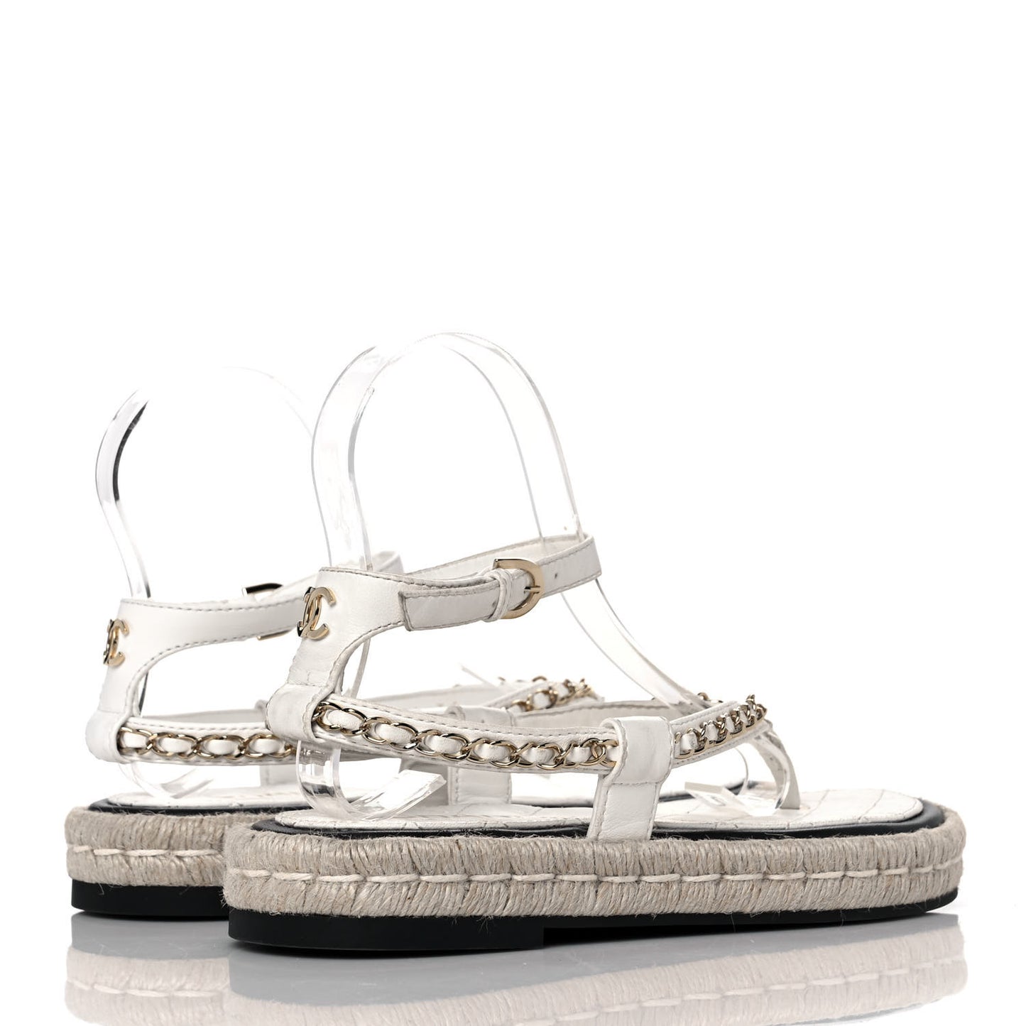 Lambskin Chain CC Thong Espadrille Sandals 36 White