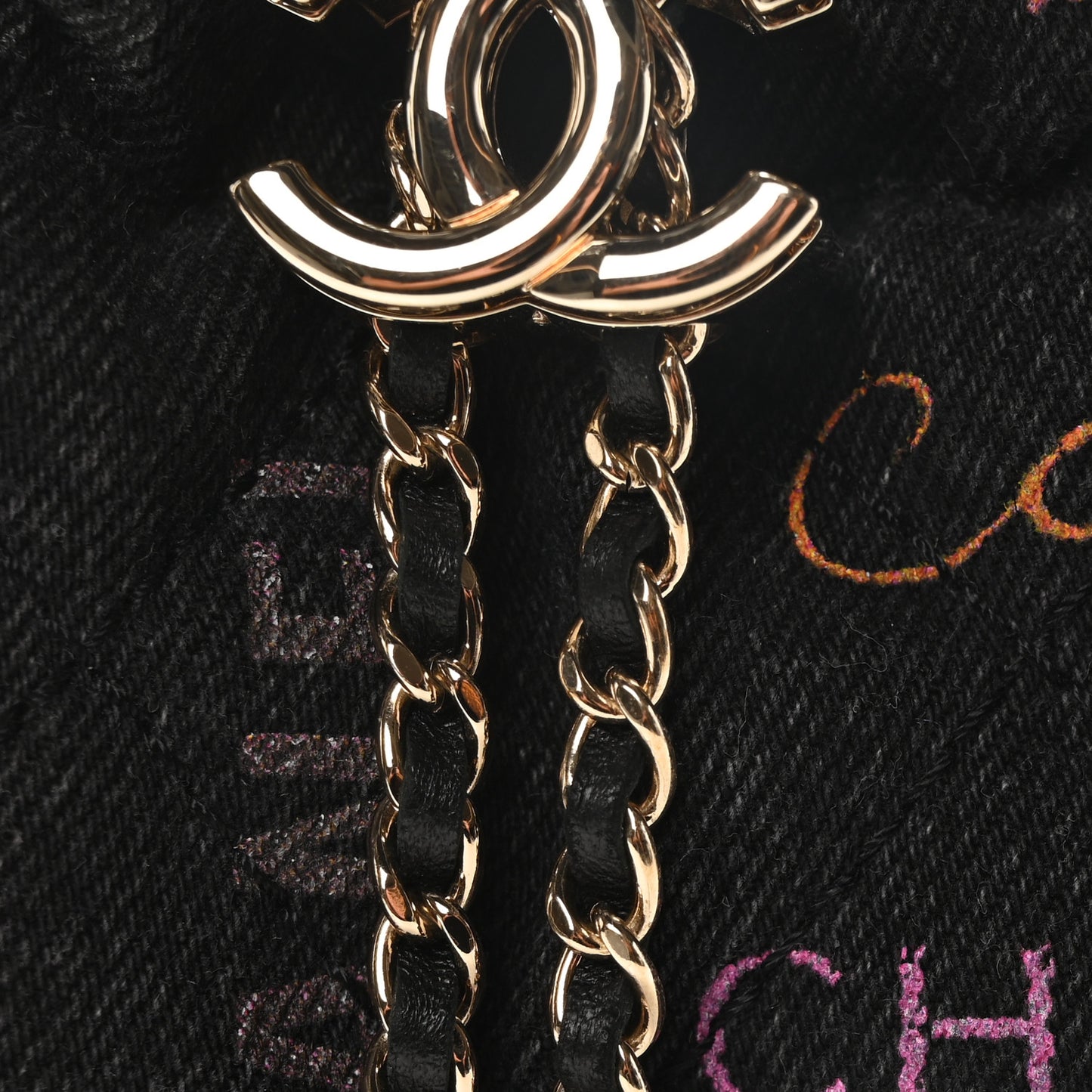 Denim Quilted Mood Small Bucket With Chain Black Multicolor