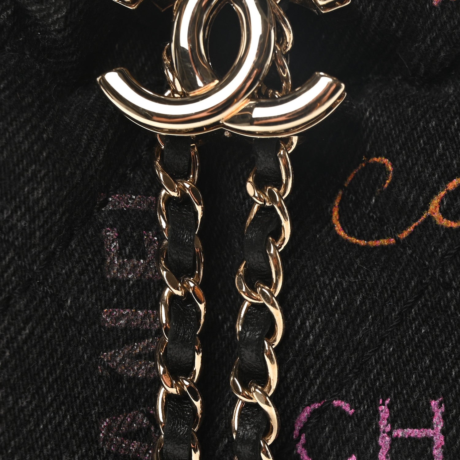 Chanel Denim Quilted Mood Small Bucket With Chain Black Multicolor 8 of 10