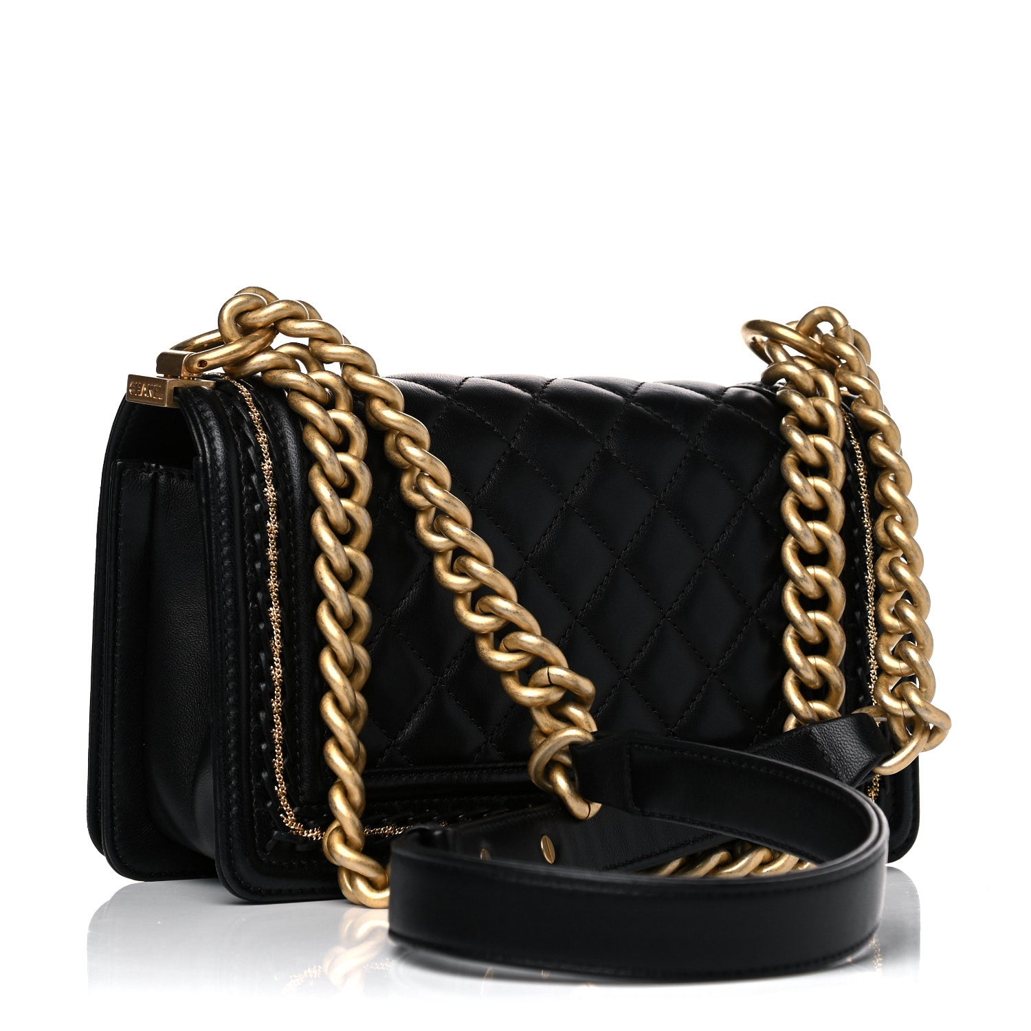 Chanel Lambskin Quilted Small Chain Detail Boy Flap Black 2 of 16