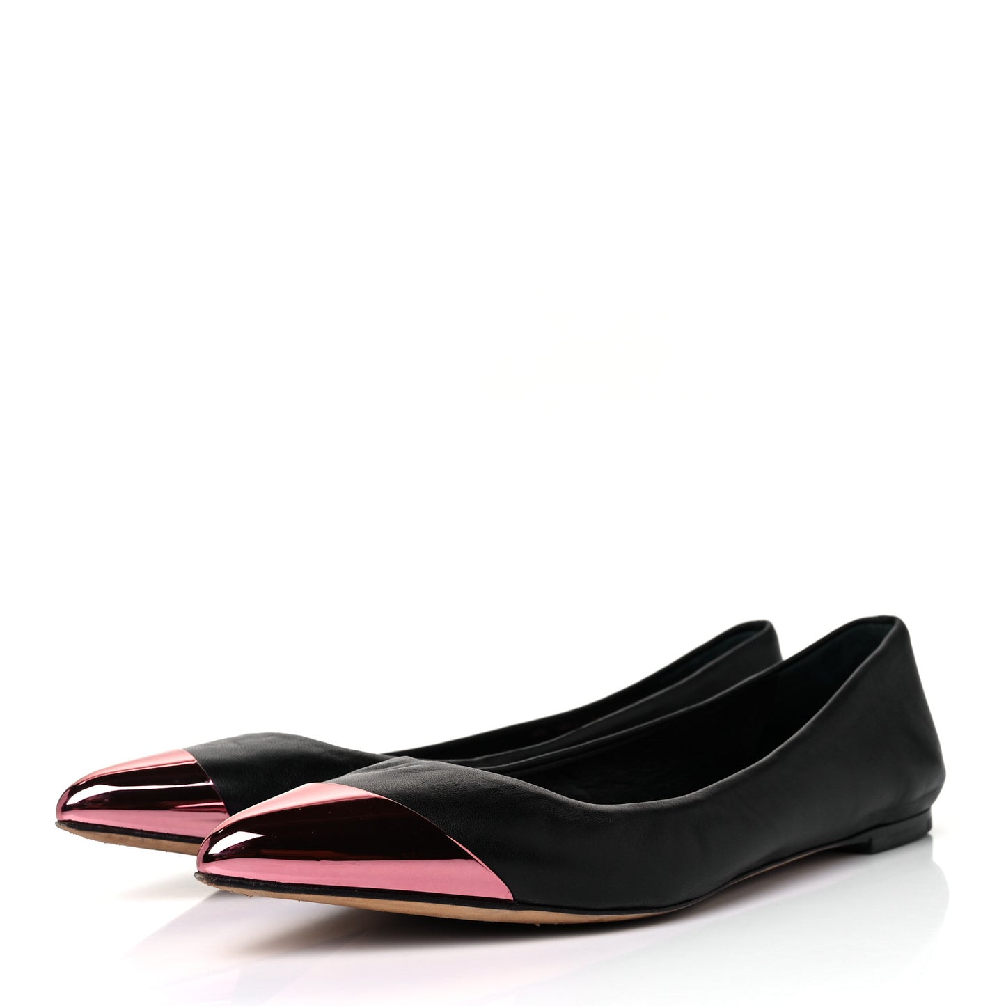 Calfskin Pointed Toe Flats 38.5 Black Pink