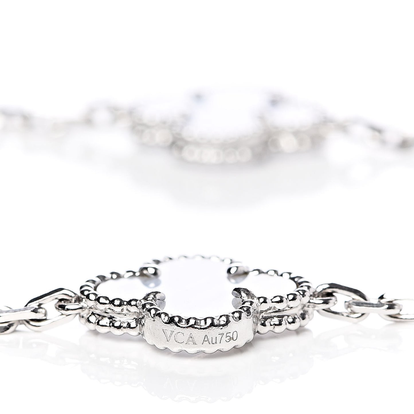 18K White Gold Chalcedony 10 Motifs Vintage Alhambra Necklace