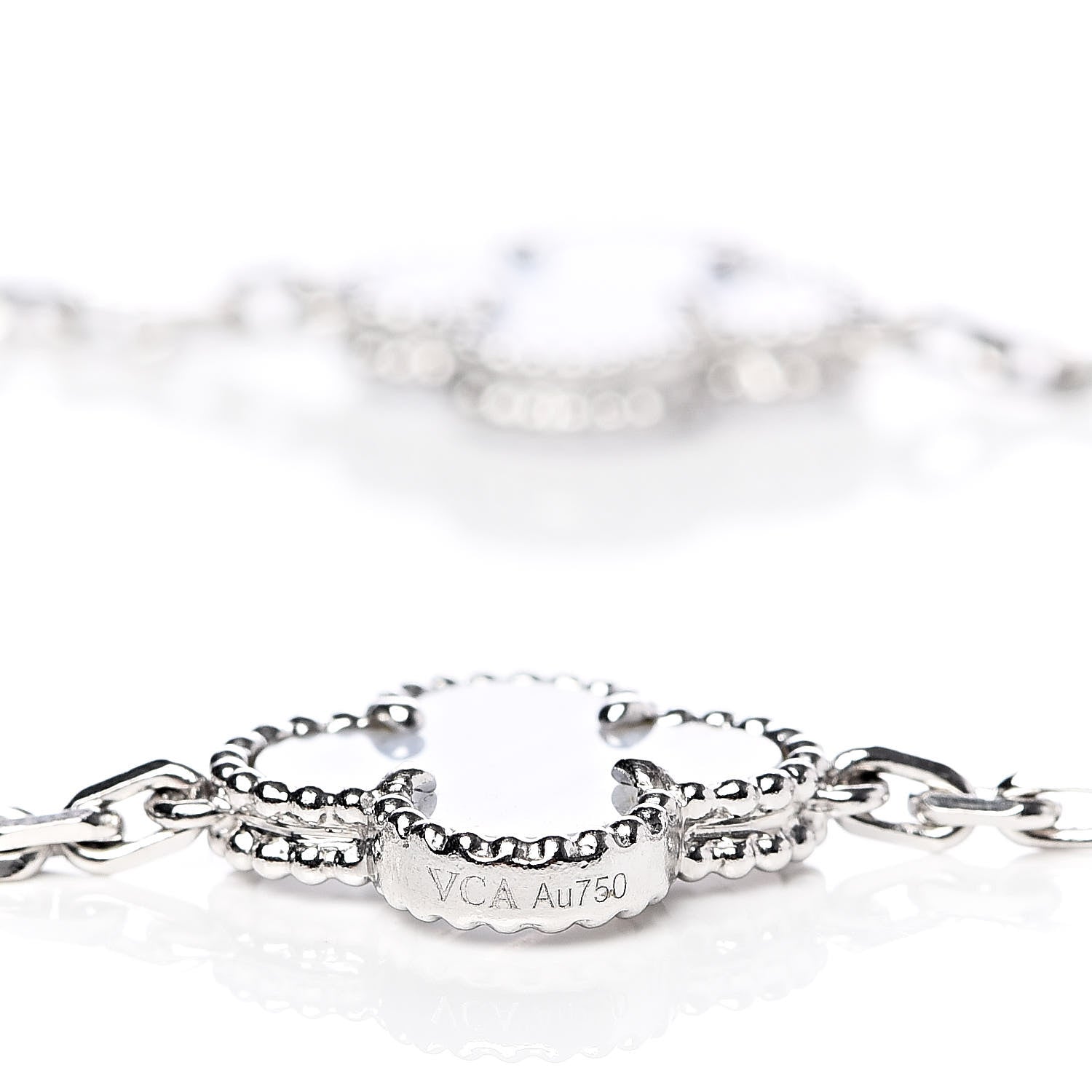 Van Cleef & Arpels 18K White Gold Chalcedony 10 Motifs Vintage Alhambra Necklace 6 of 8