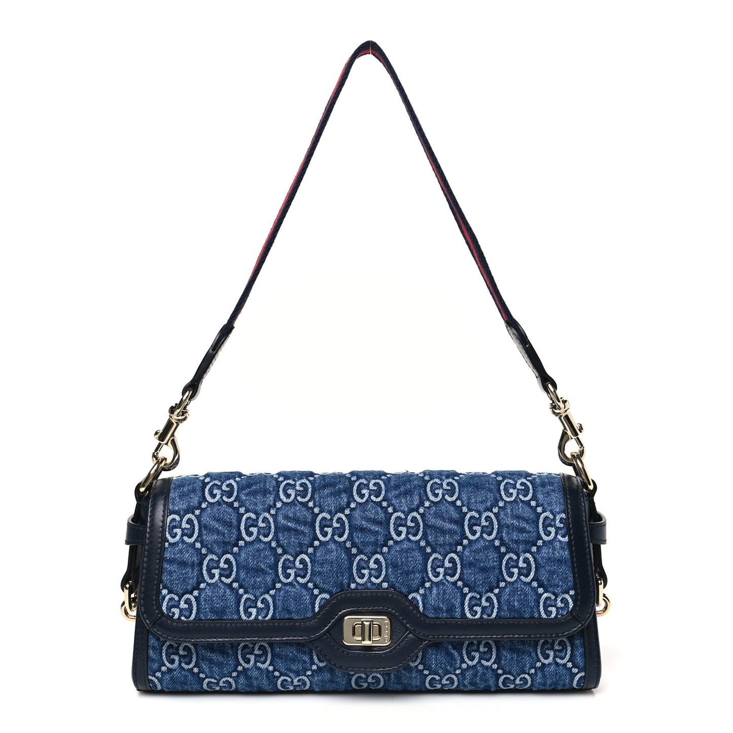 GG Monogram Denim Small Luce Shoulder Bag Blue