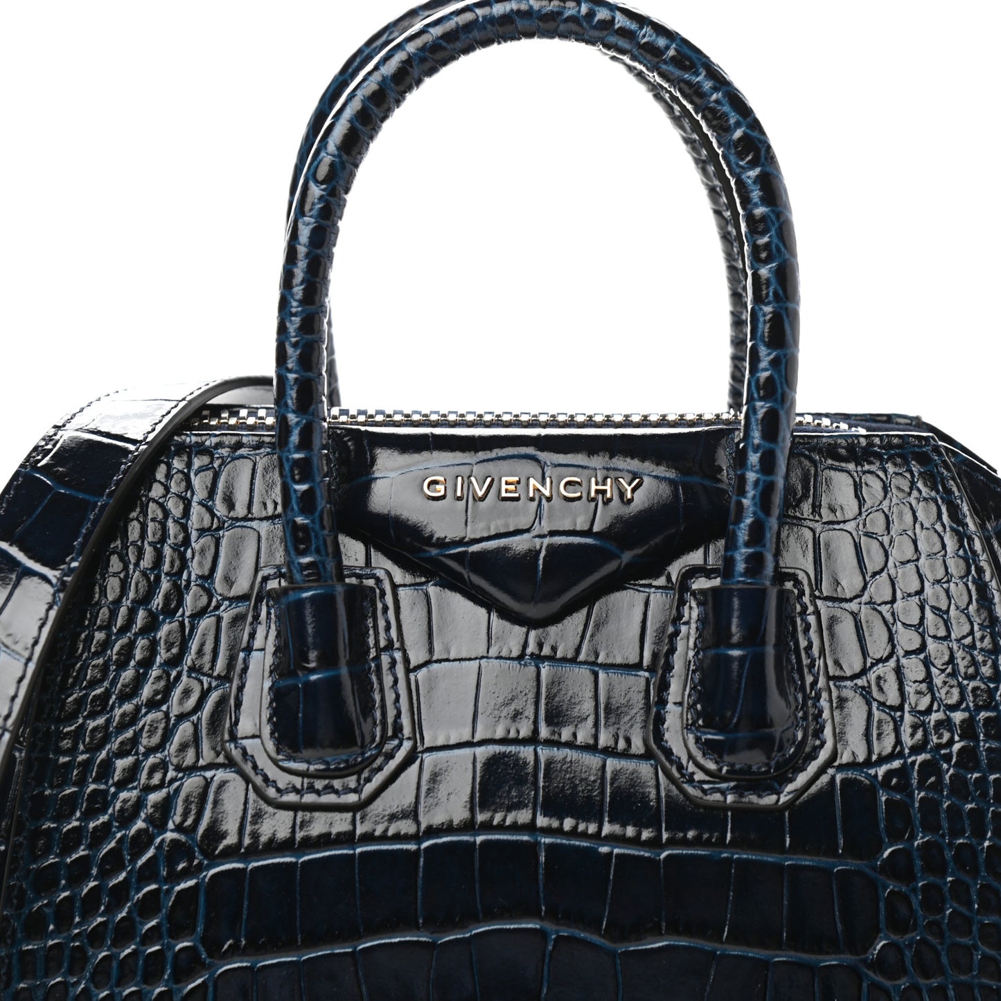 Calfskin Crocodile Embossed Mini Antigona Navy