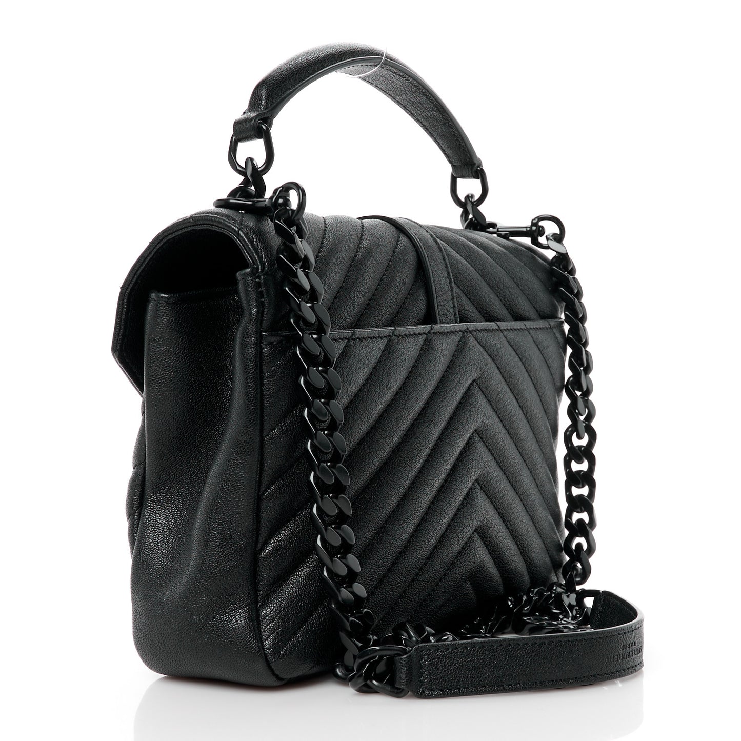 Sheepskin Matelasse Chevron Monogram Monochrome Medium College Bag Black