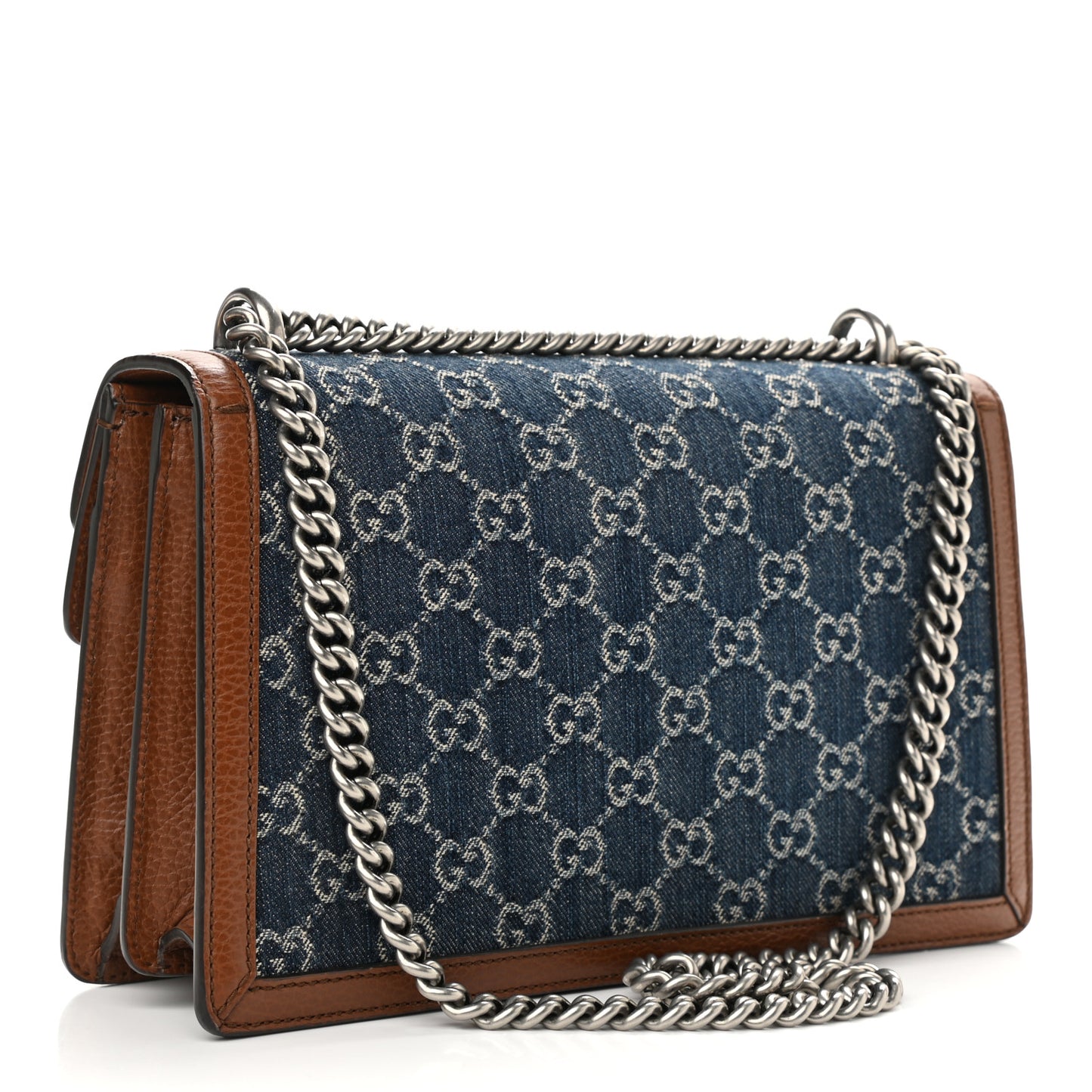 New Denim GG Monogram Dollar Calfskin Enamel Small Dionysus Shoulder Bag Blue Tea Cuir Epilog Electric Blue