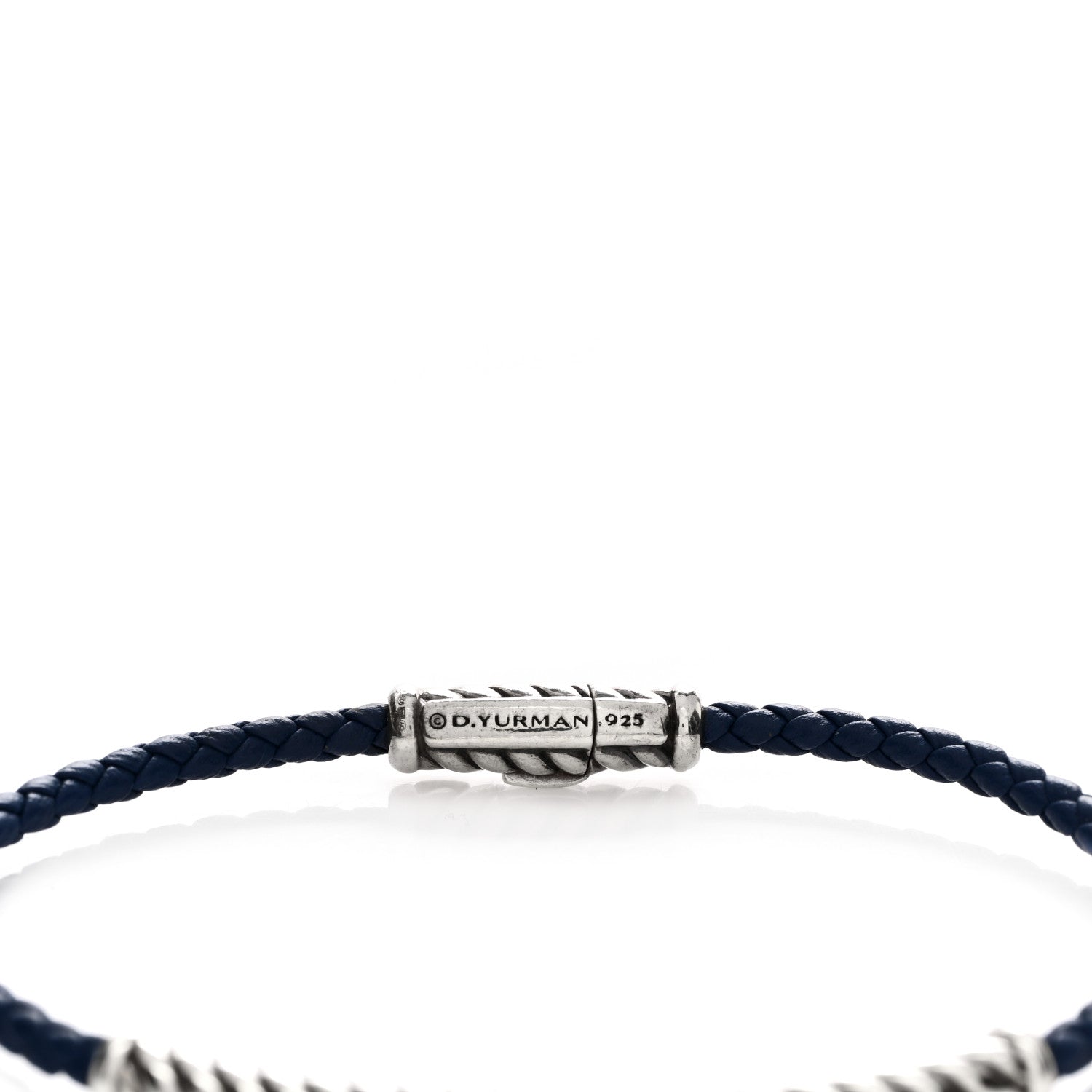 David Yurman Sterling Silver Leather Cable Metro Bracelet Blue 3 of 3