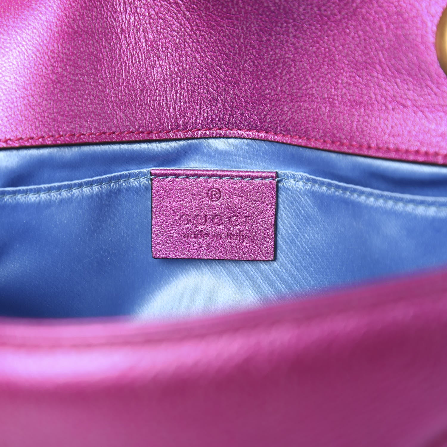 Gucci Metallic Calfskin Matelasse Mini GG Marmont Shoulder Bag Fuchsia 5 of 9