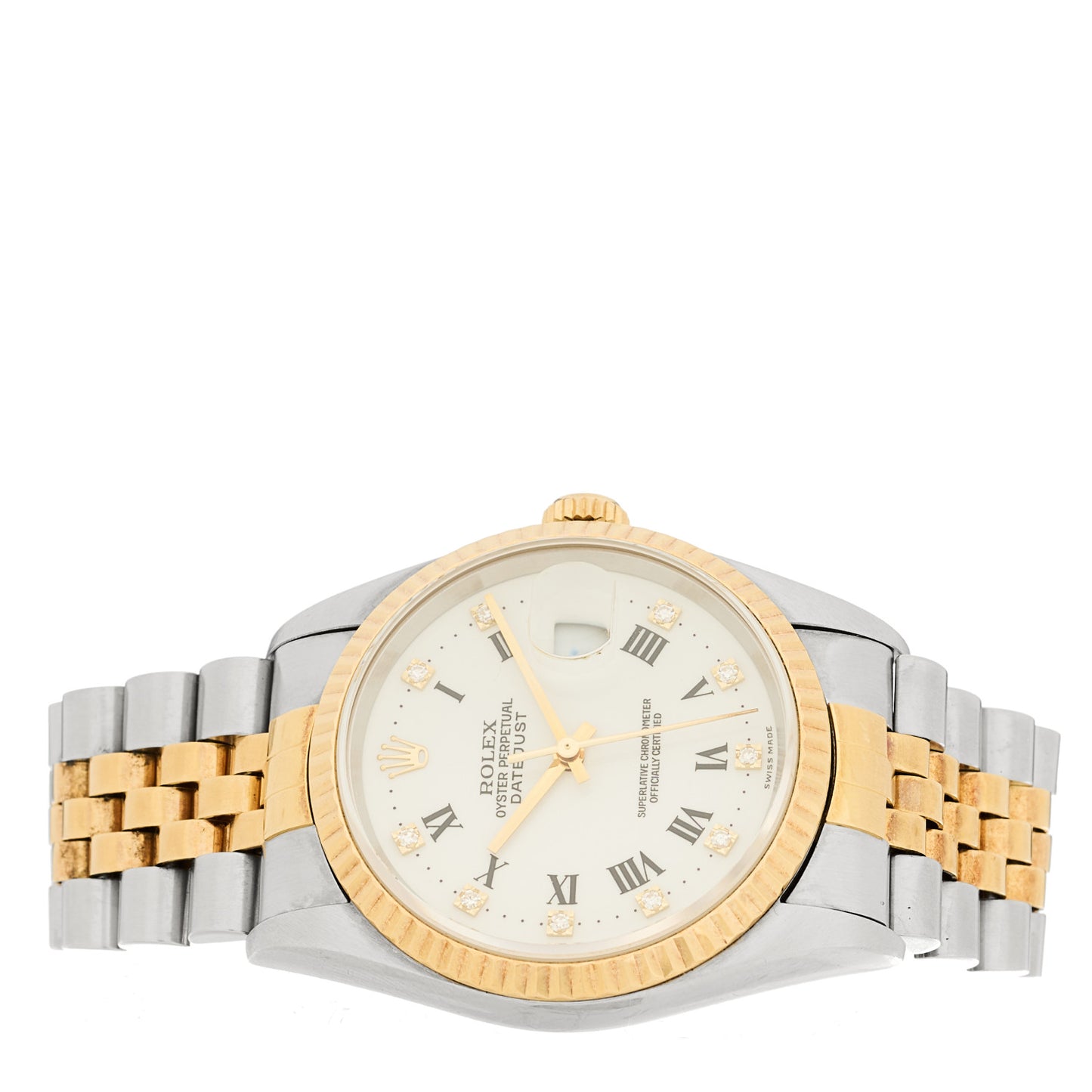 Stainless Steel 18K Yellow Gold Diamond 36mm Oyster Perpetual Datejust Watch White Roman 16233