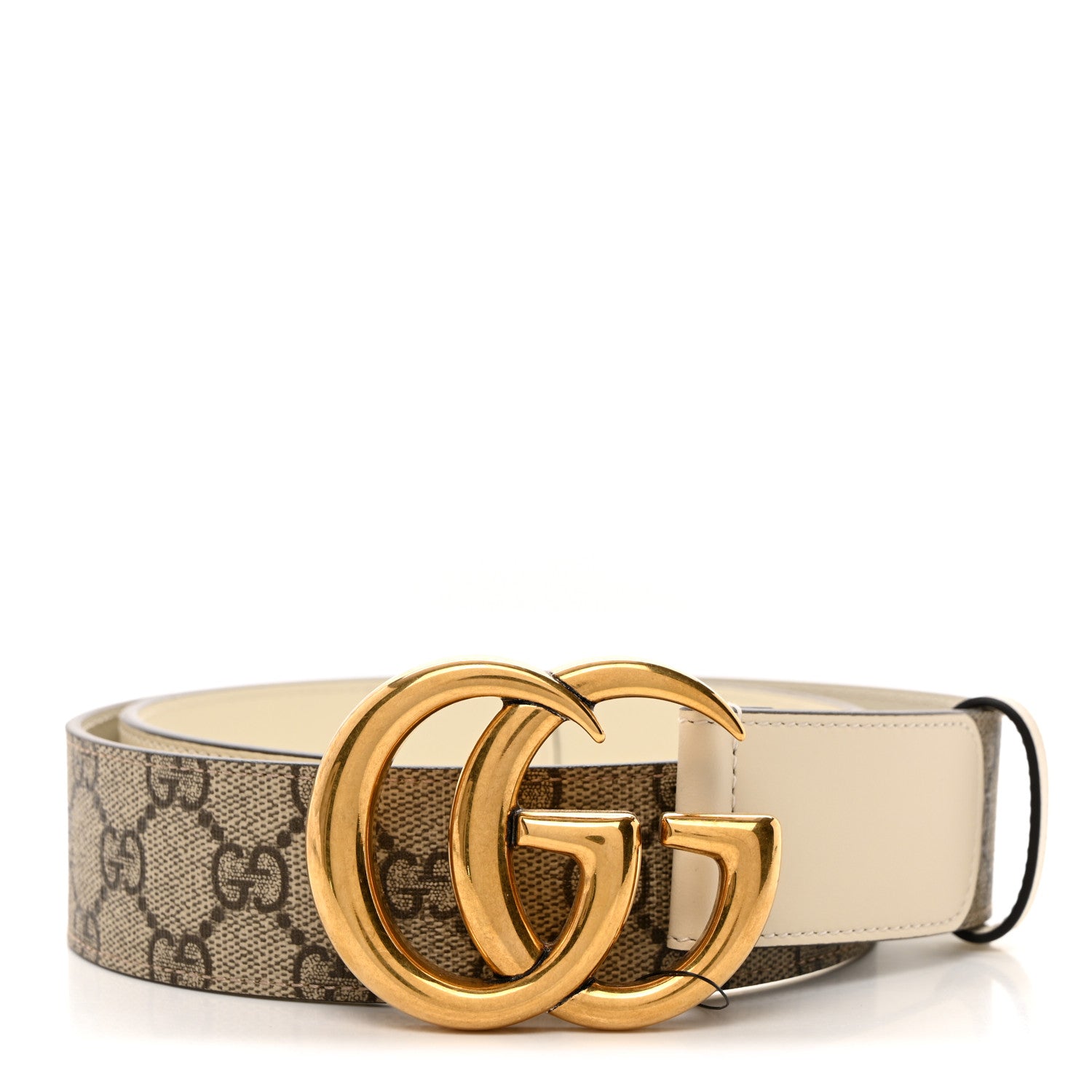 Gucci GG Supreme Monogram Matte Plutone Calfskin Double G 40mm Belt 80 32 Beige Ebony Mystic White 1 of 5