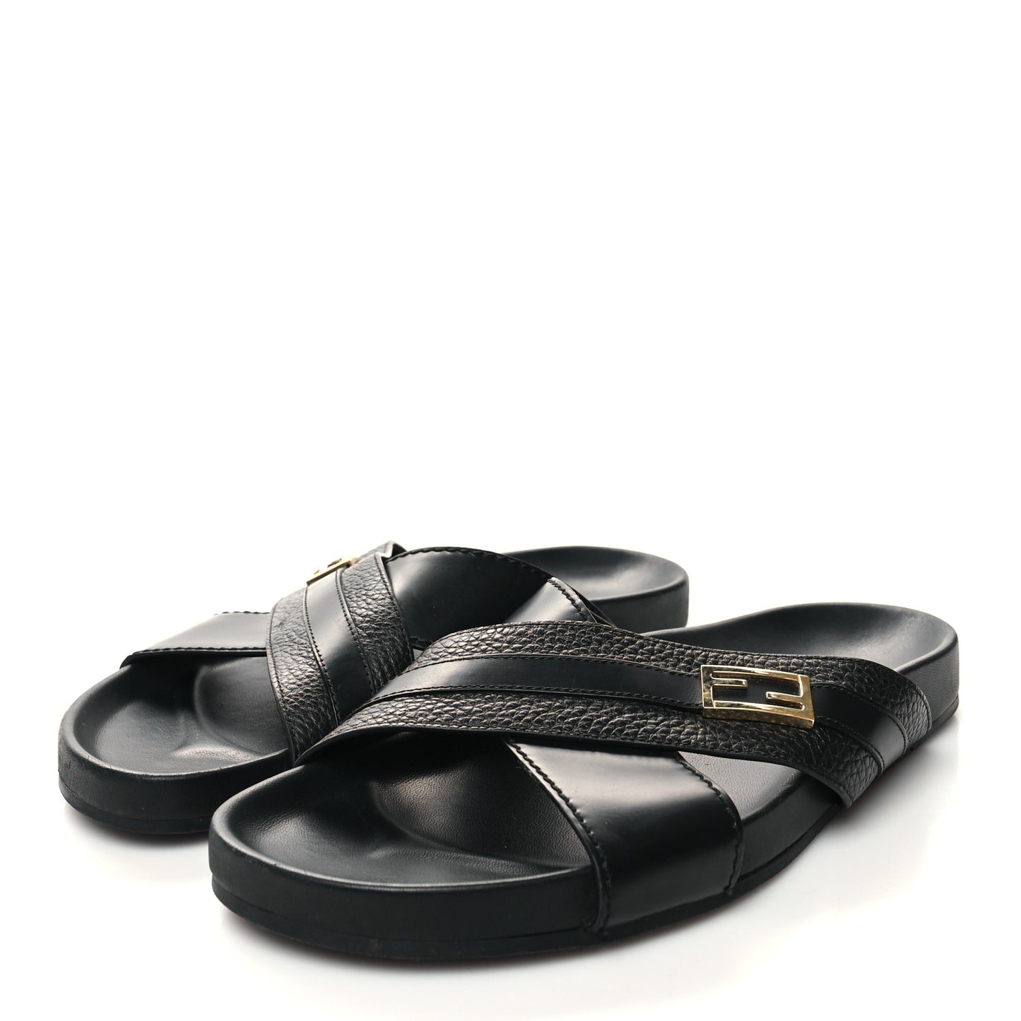 Calfskin FF Mens Slide Sandals 9 Black