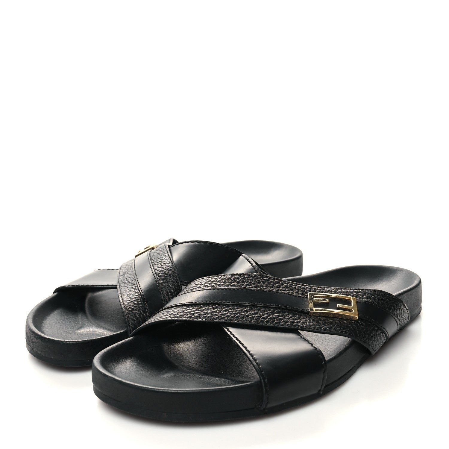 Fendi Calfskin FF Mens Slide Sandals 9 Black 3 of 8