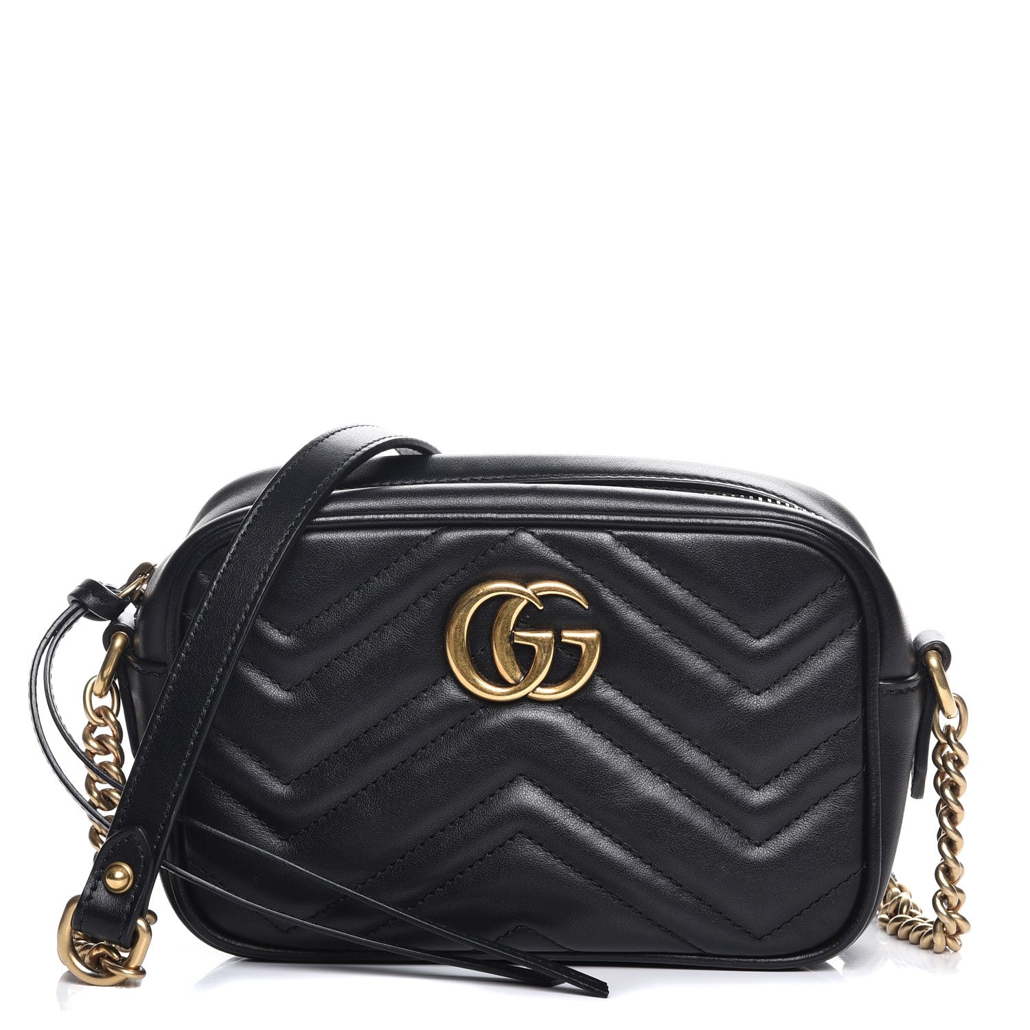Gucci Calfskin Matelasse Mini GG Marmont Chain Shoulder Bag Black 1 of 7