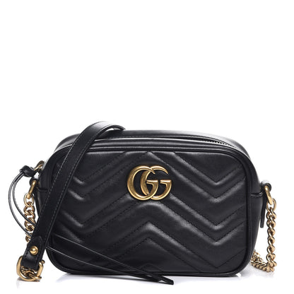 Gucci Calfskin Matelasse Mini GG Marmont Chain Shoulder Bag Black 1 of 7