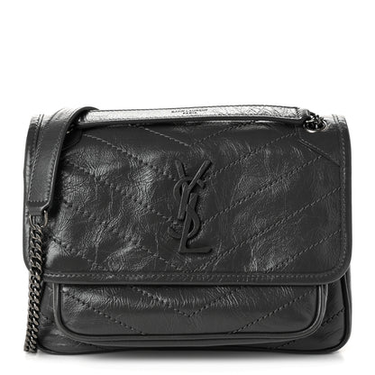 Saint Laurent Crinkled Calfskin Matelasse Monogram Baby Niki Chain Satchel Storm 1 of 10